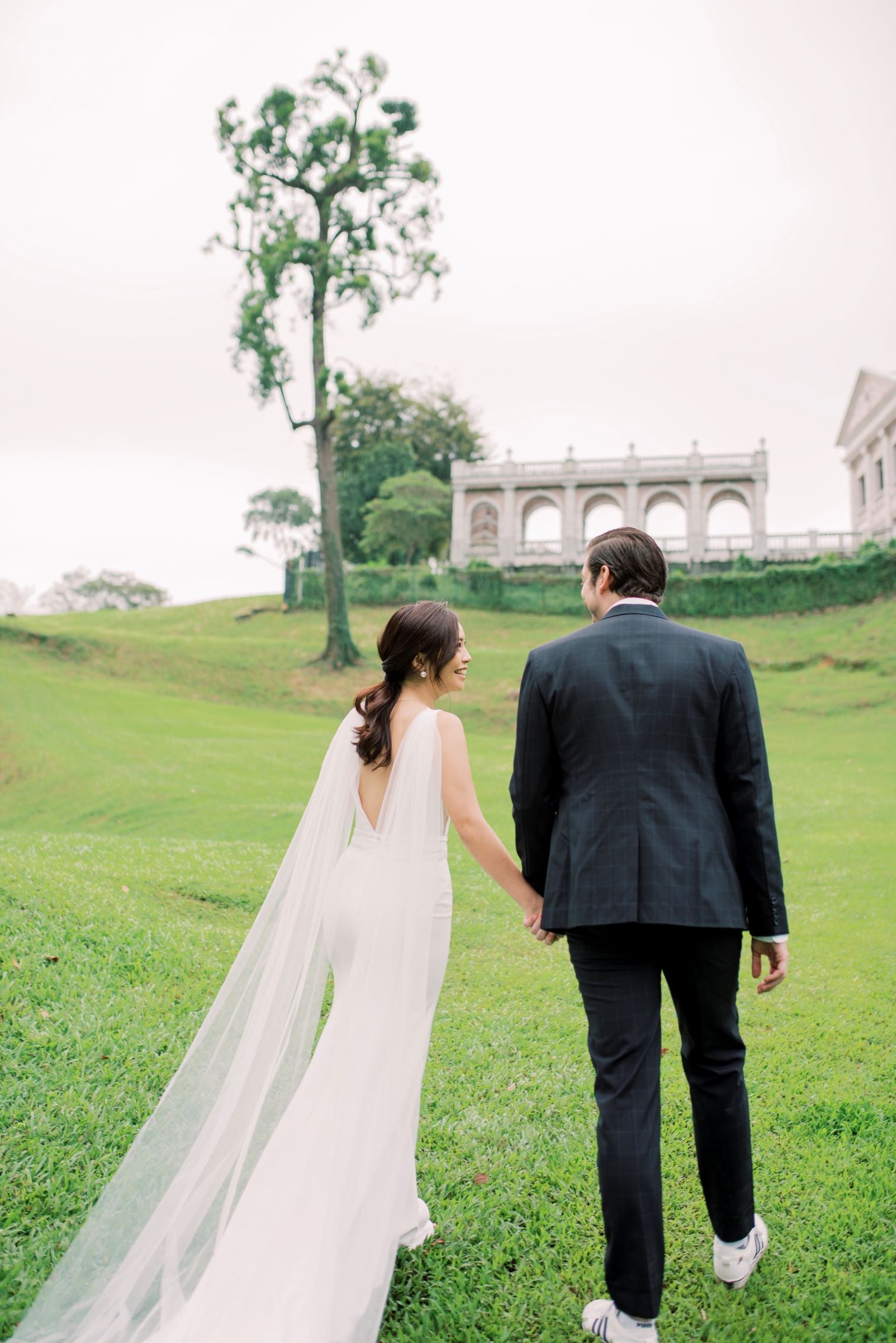 Rosalind Plunging V-neck Fit n Flare Mermaid Wedding Dress | Low Open back with Fit n' Flare and Trumpet Skirt | Bone and Grey Bridal | Minimal wedding dresses online Canada Singapore USA