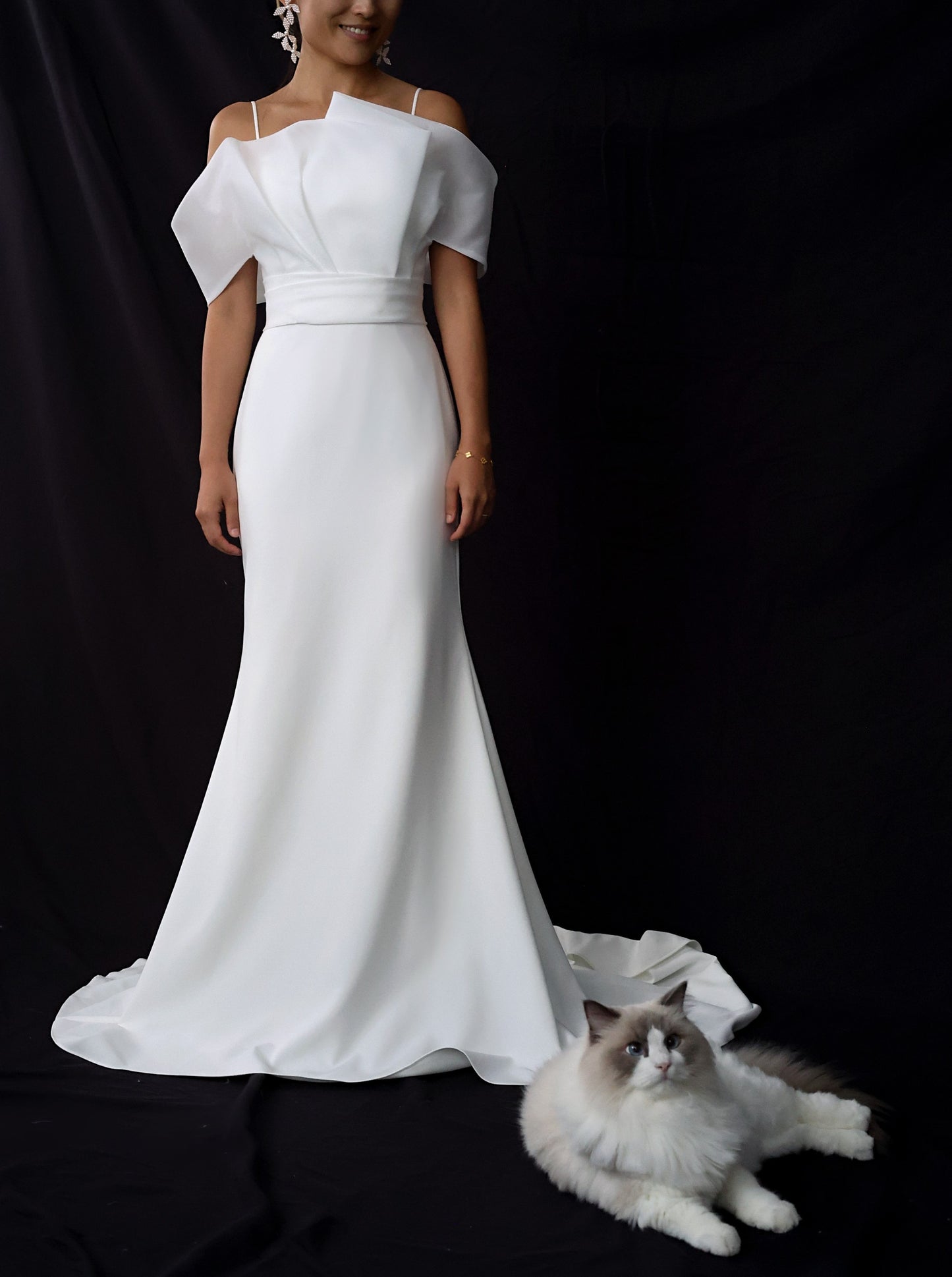 Eden Strapless Asymmetric Neckline Spaghetti Straps Fit & Flare Wedding Dress | Bone and Grey Bridal | Affordable minimal wedding dresses online Canada Singapore USA