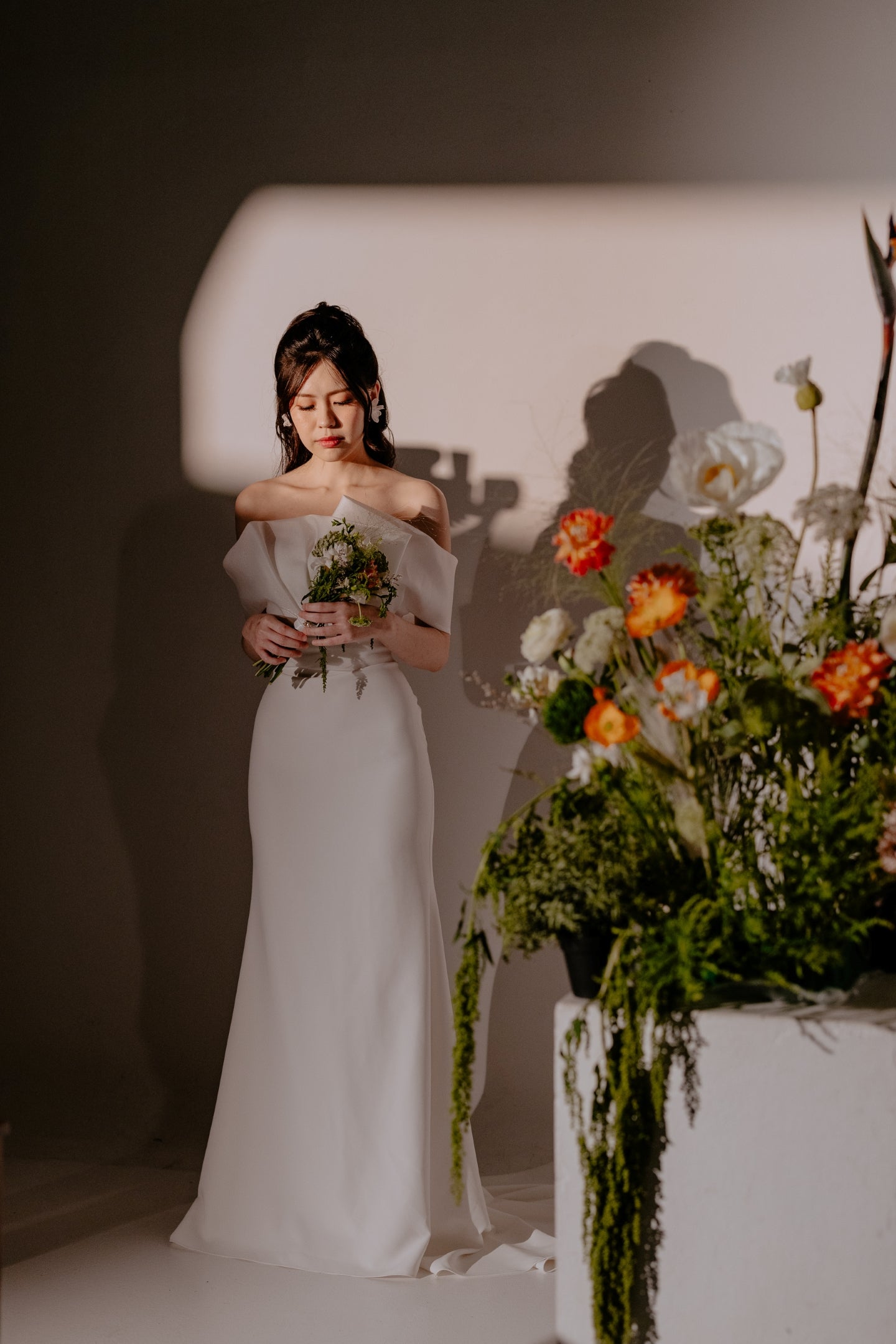 Eden Strapless Asymmetric Neckline Spaghetti Straps Fit & Flare Wedding Dress | Bone and Grey Bridal | Affordable minimal wedding dresses online Canada Singapore USA