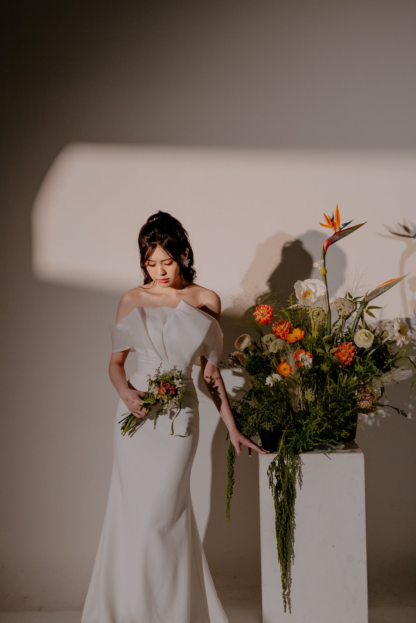 Eden Strapless Asymmetric Neckline Spaghetti Straps Fit & Flare Wedding Dress | Bone and Grey Bridal | Affordable minimal wedding dresses online Canada Singapore USA