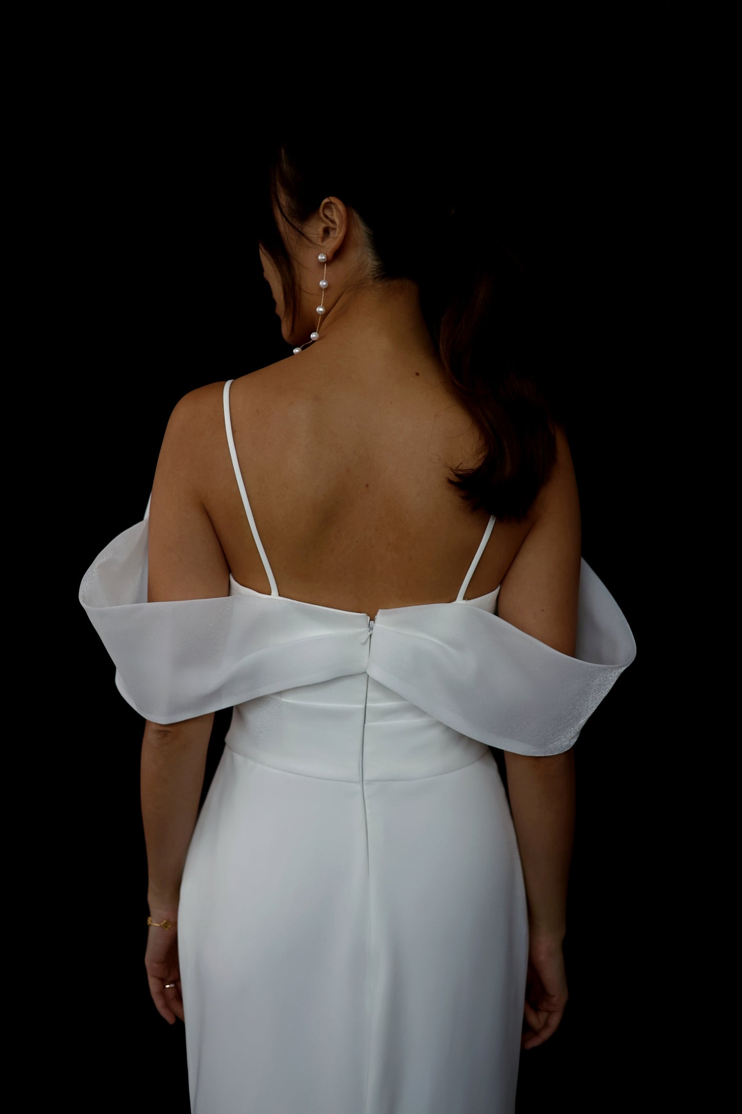 Eden Strapless Asymmetric Neckline Spaghetti Straps Fit & Flare Wedding Dress | Bone and Grey Bridal | Affordable minimal wedding dresses online Canada Singapore USA