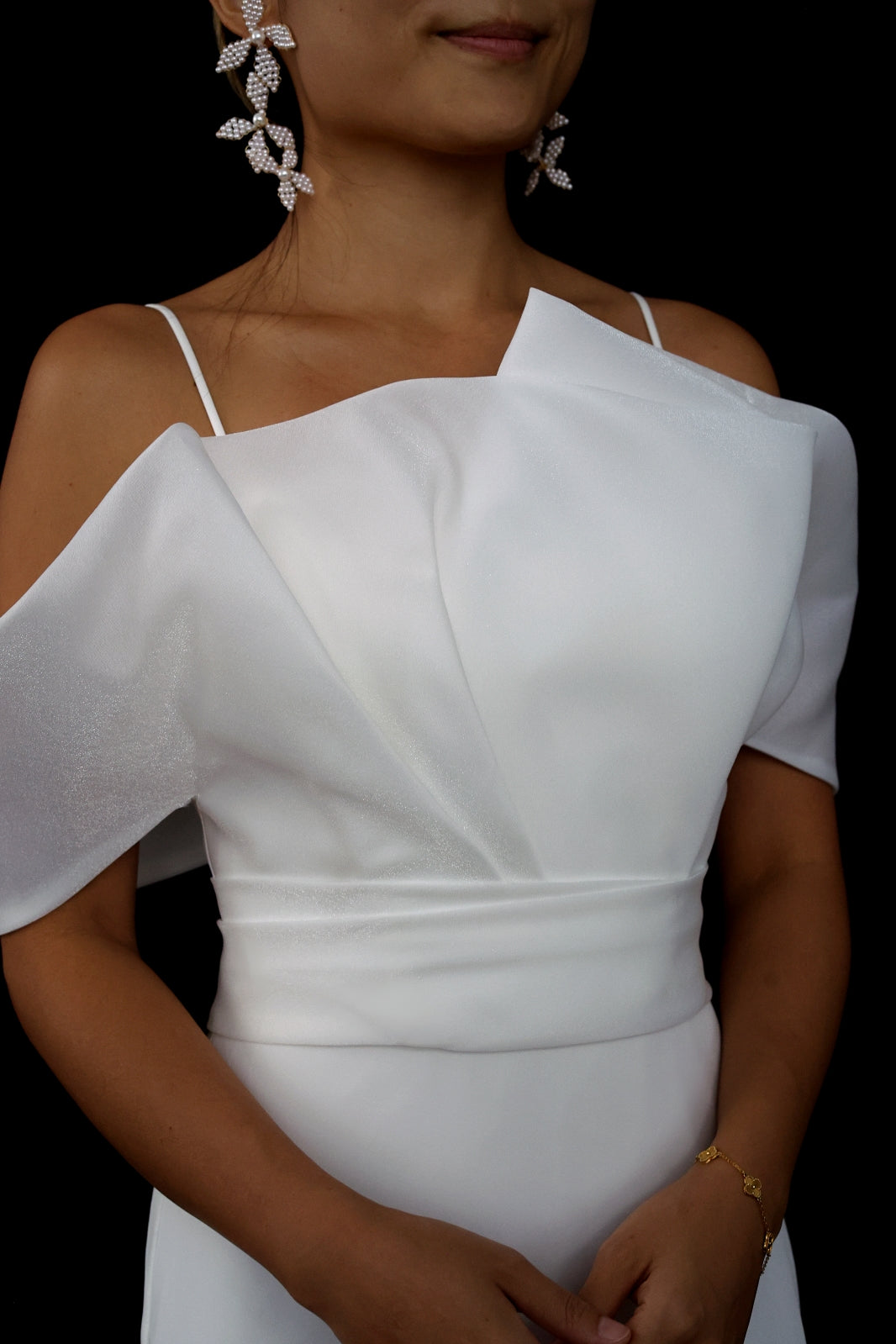 Eden Strapless Asymmetric Neckline Spaghetti Straps Fit & Flare Wedding Dress | Bone and Grey Bridal | Affordable minimal wedding dresses online Canada Singapore USA