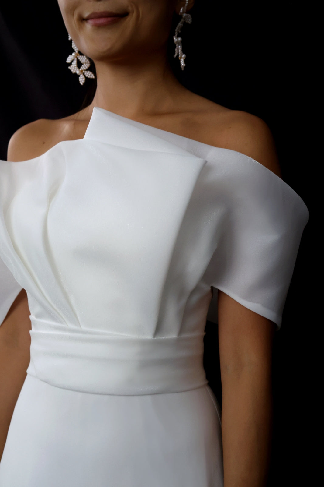 Eden Strapless Asymmetric Neckline Spaghetti Straps Fit & Flare Wedding Dress | Bone and Grey Bridal | Affordable minimal wedding dresses online Canada Singapore USA