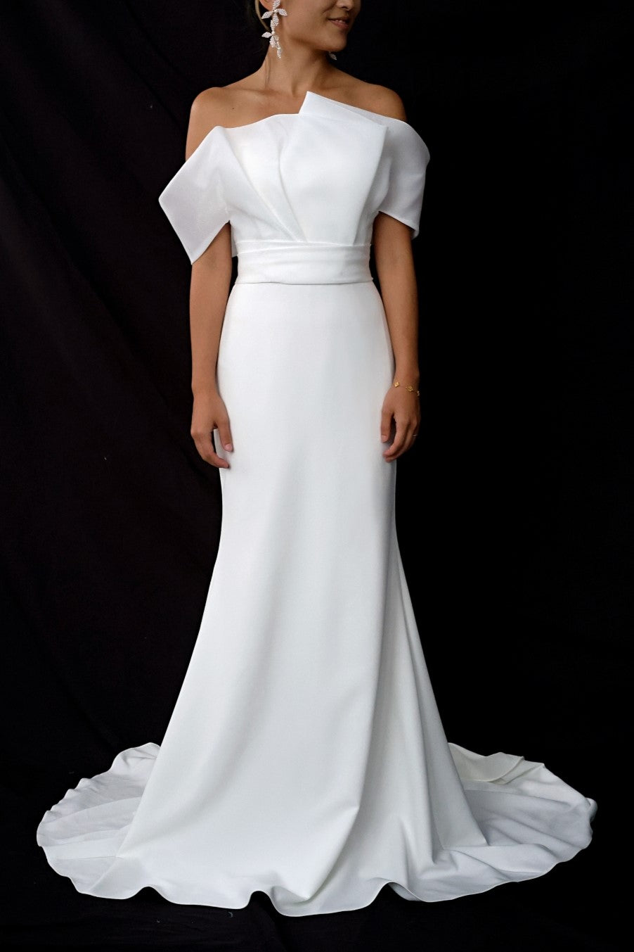 Eden Strapless Asymmetric Neckline Spaghetti Straps Fit & Flare Wedding Dress | Bone and Grey Bridal | Affordable minimal wedding dresses online Canada Singapore USA