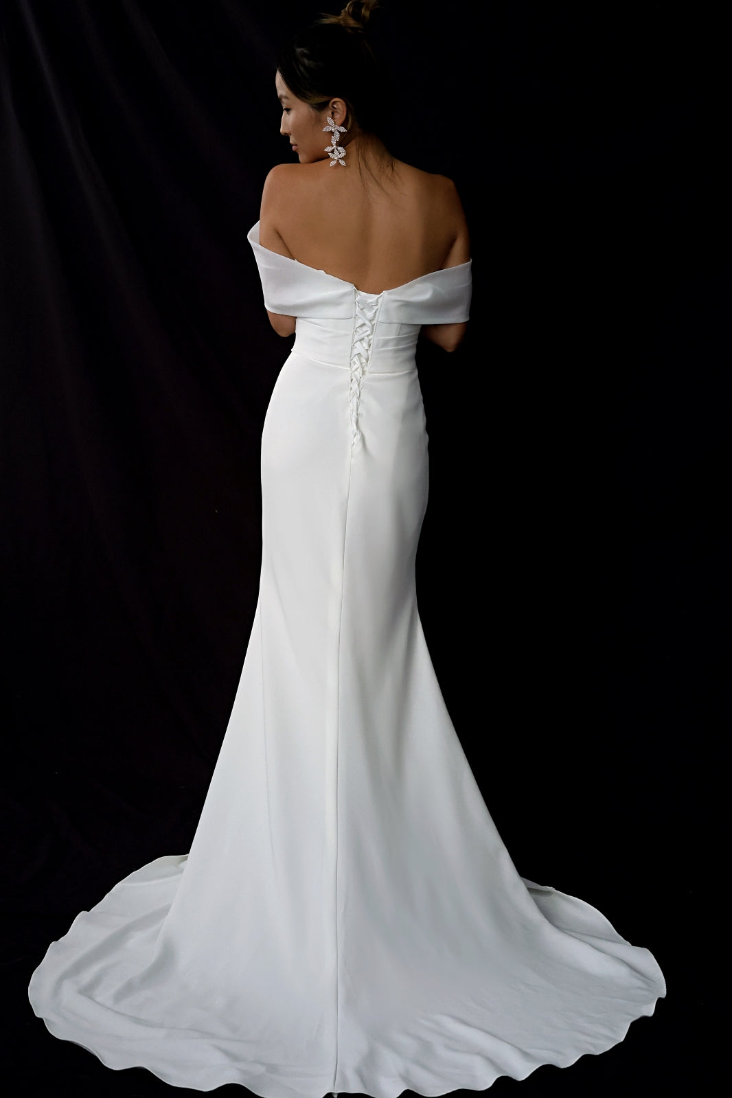 Eden Strapless Asymmetric Neckline Spaghetti Straps Fit & Flare Wedding Dress | Bone and Grey Bridal | Affordable minimal wedding dresses online Canada Singapore USA