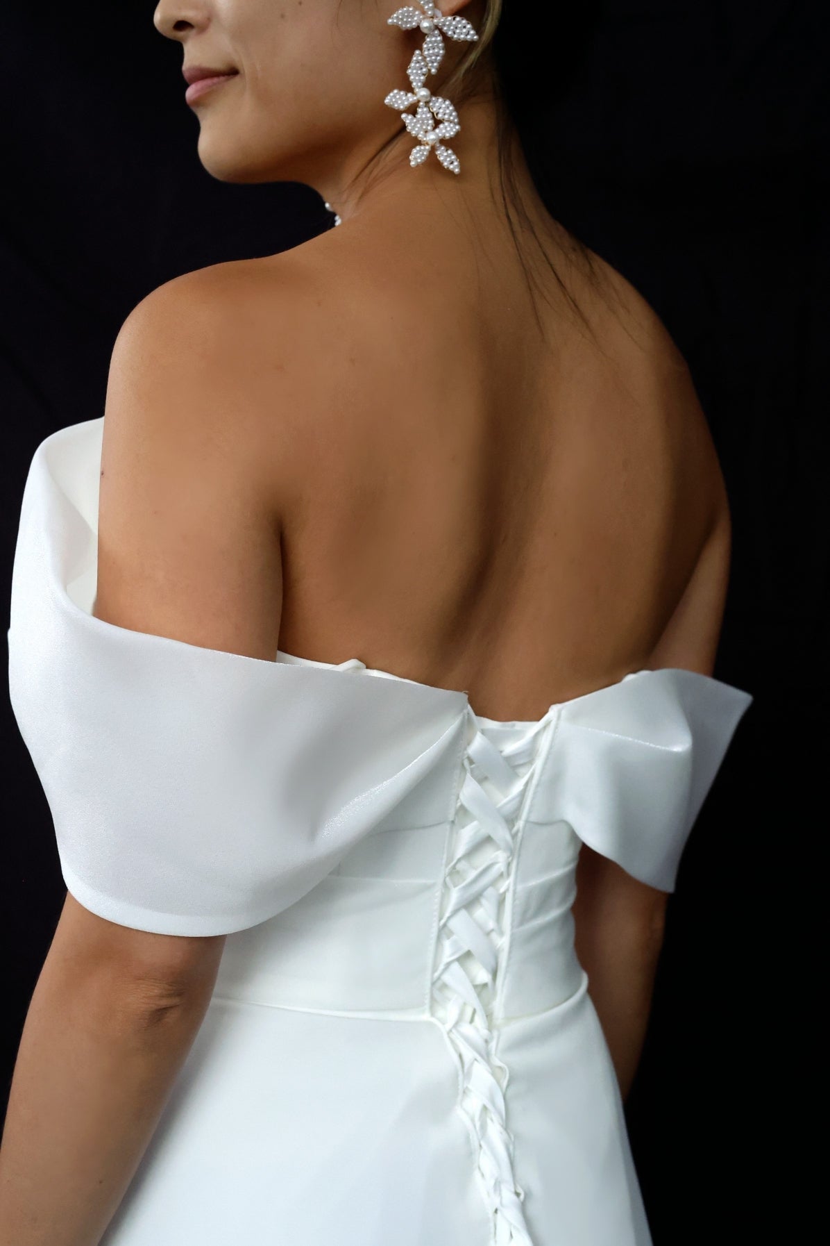 Eden Strapless Asymmetric Neckline Spaghetti Straps Fit & Flare Wedding Dress | Bone and Grey Bridal | Affordable minimal wedding dresses online Canada Singapore USA