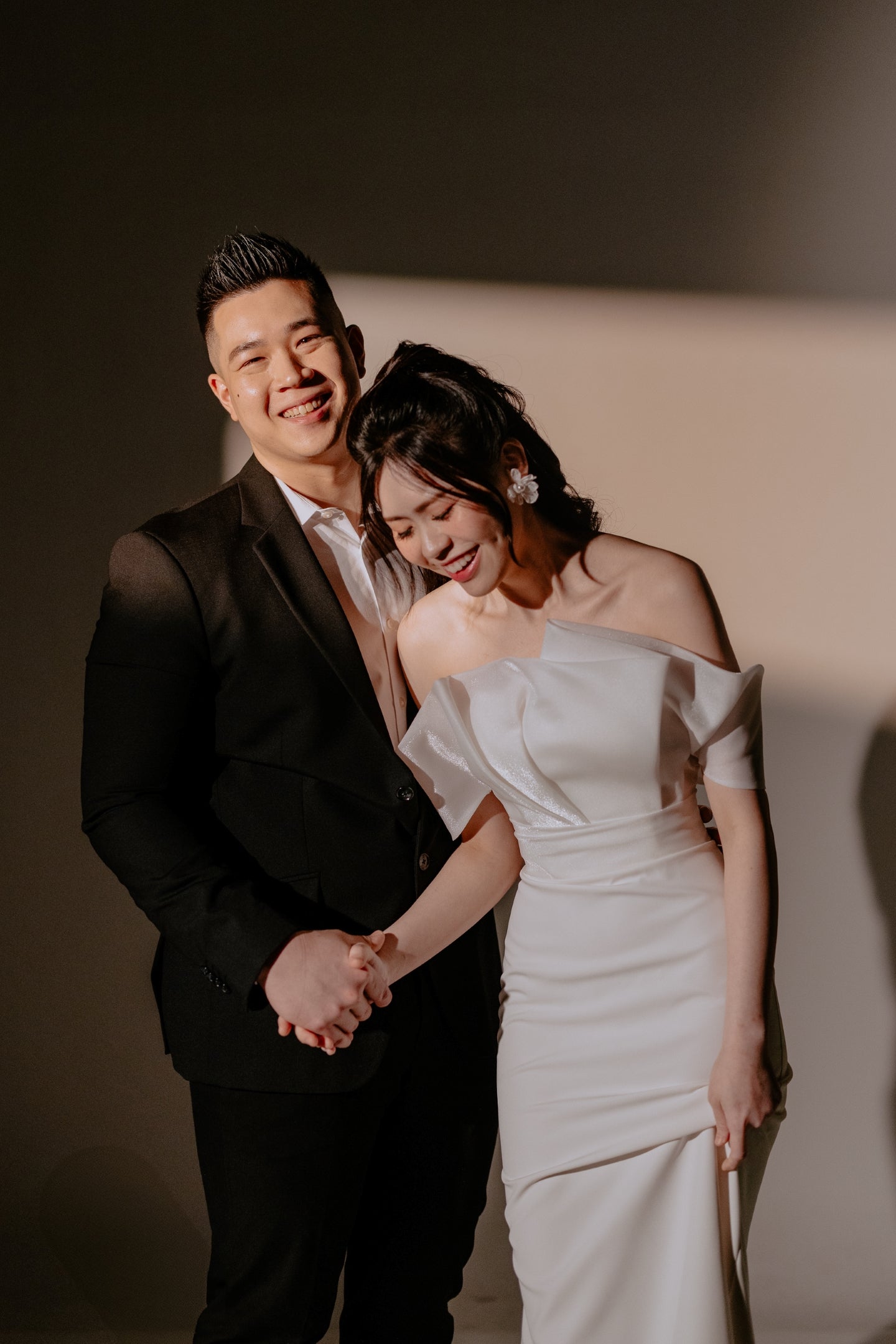 Eden Strapless Asymmetric Neckline Spaghetti Straps Fit & Flare Wedding Dress | Bone and Grey Bridal | Affordable minimal wedding dresses online Canada Singapore USA