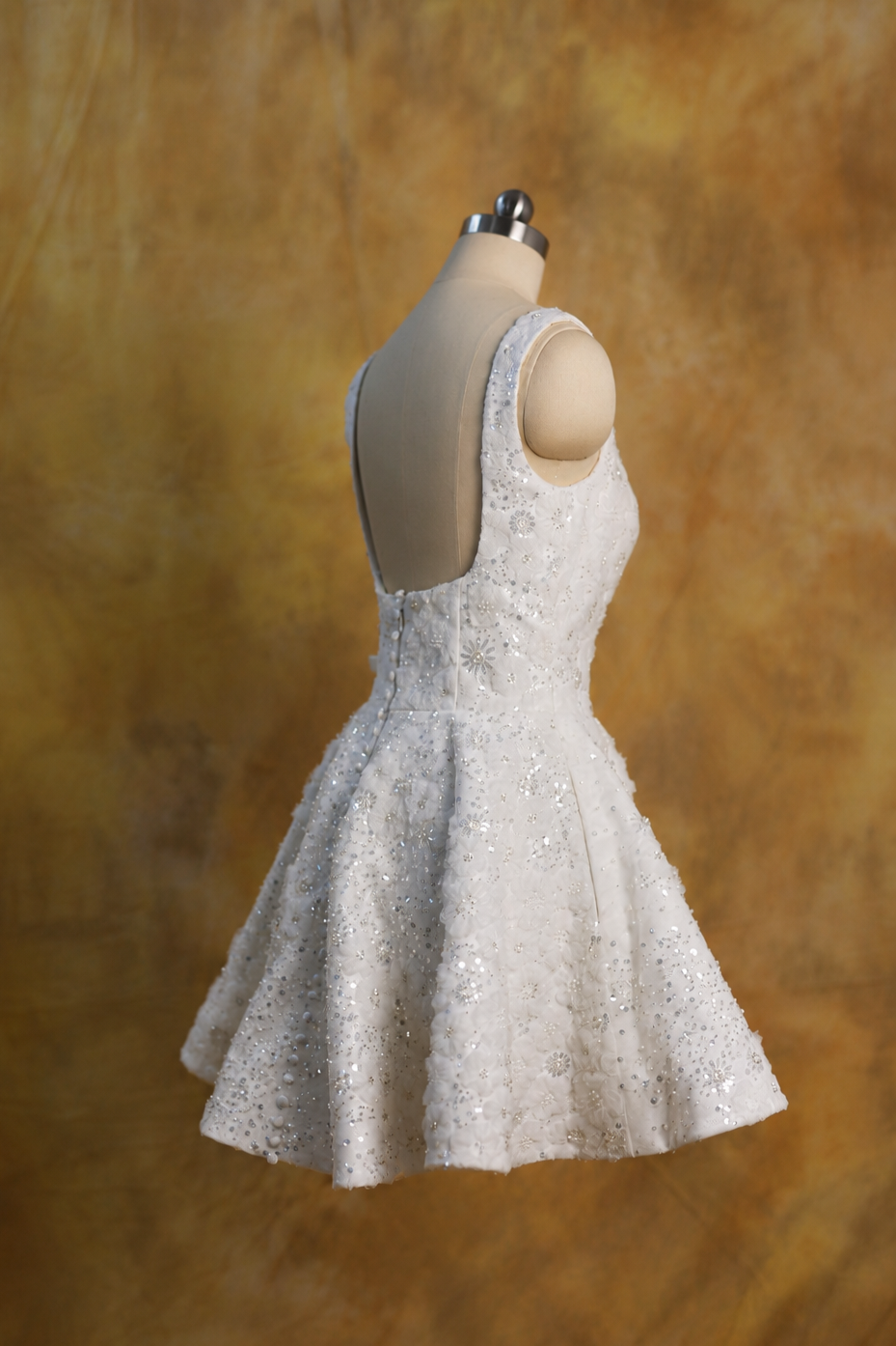 Elisha Bedazzled Square Neck Mini A-Line After-Party Dress | Bone and Grey Bridal | Affordable Simple Bridal Gowns Online Canada USA Singapore