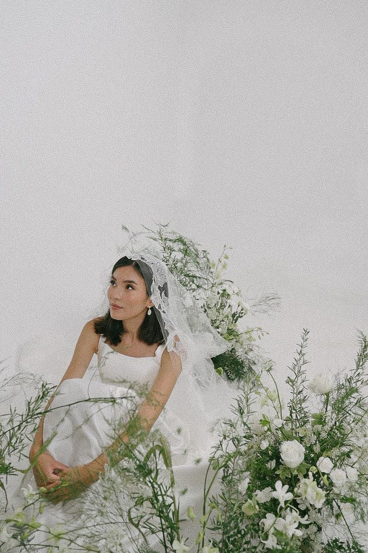 Everdeen Floral Edge Embroidery Tulle Cathedral Veil | Bone and Grey Bridal Accessories