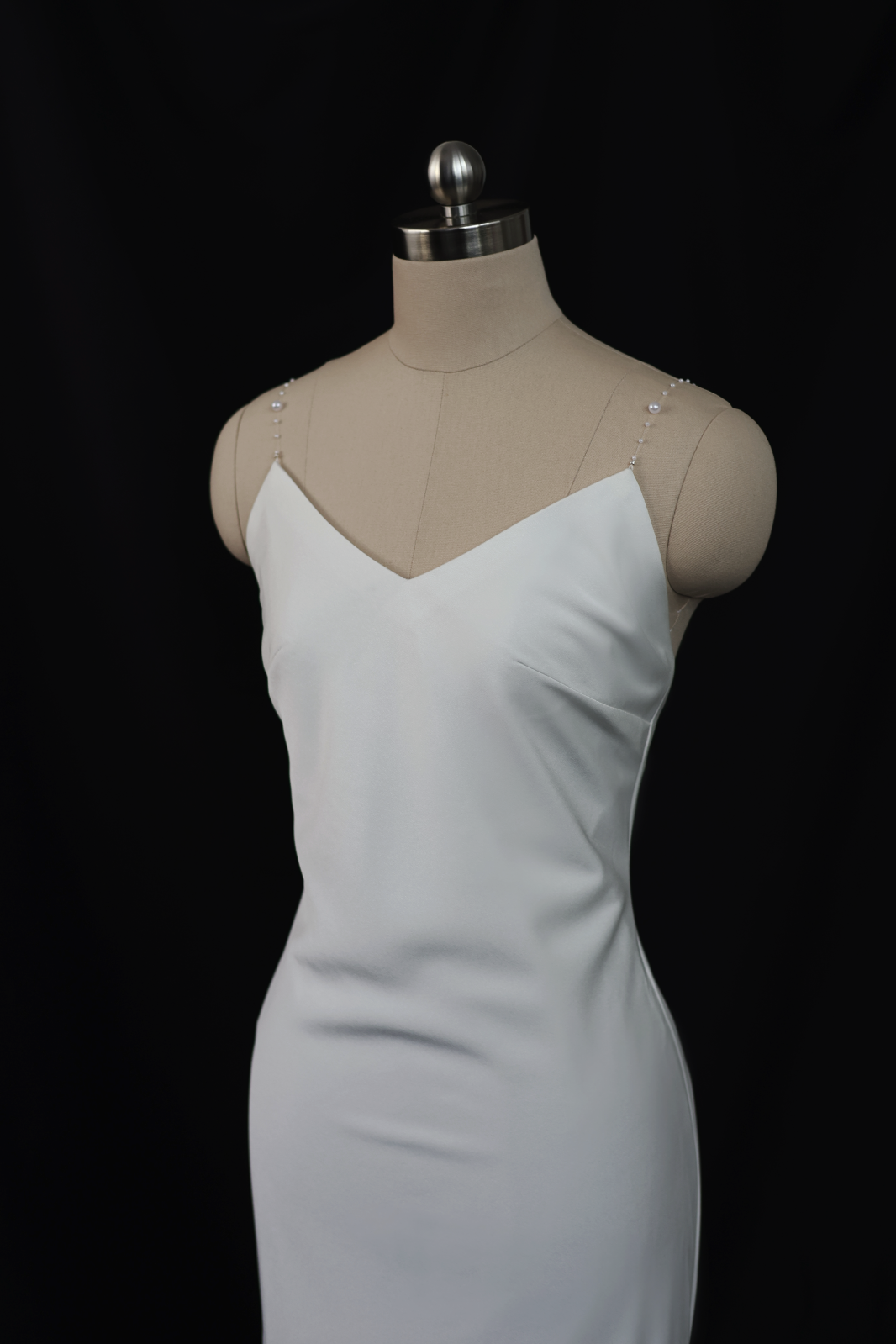 Sora Spaghetti Strap V Neck Crepe Column Wedding Dress | Bone and Grey Bridal | Affordable minimal wedding dresses online Canada Singapore USA
