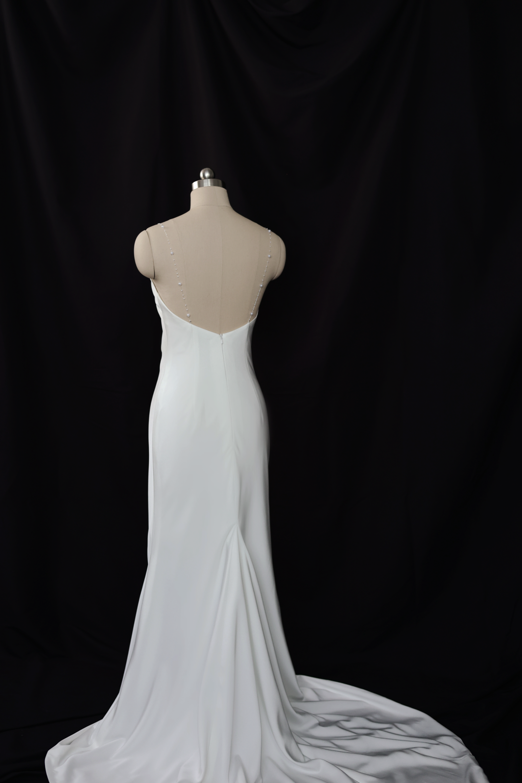 Sora Spaghetti Strap V Neck Crepe Column Wedding Dress | Bone and Grey Bridal | Affordable minimal wedding dresses online Canada Singapore USA