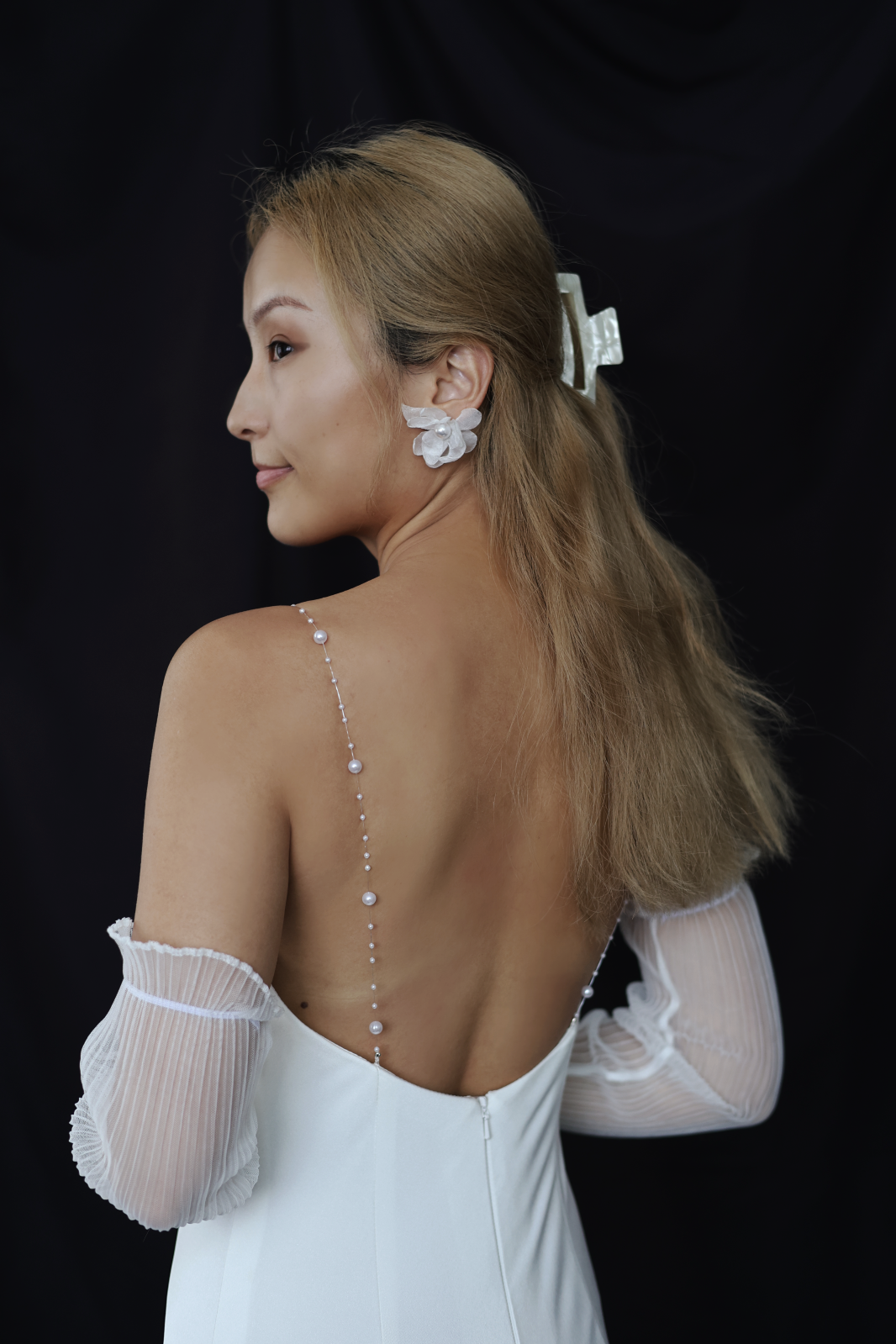 Sora Spaghetti Strap V Neck Crepe Column Wedding Dress | Bone and Grey Bridal | Affordable minimal wedding dresses online Canada Singapore USA