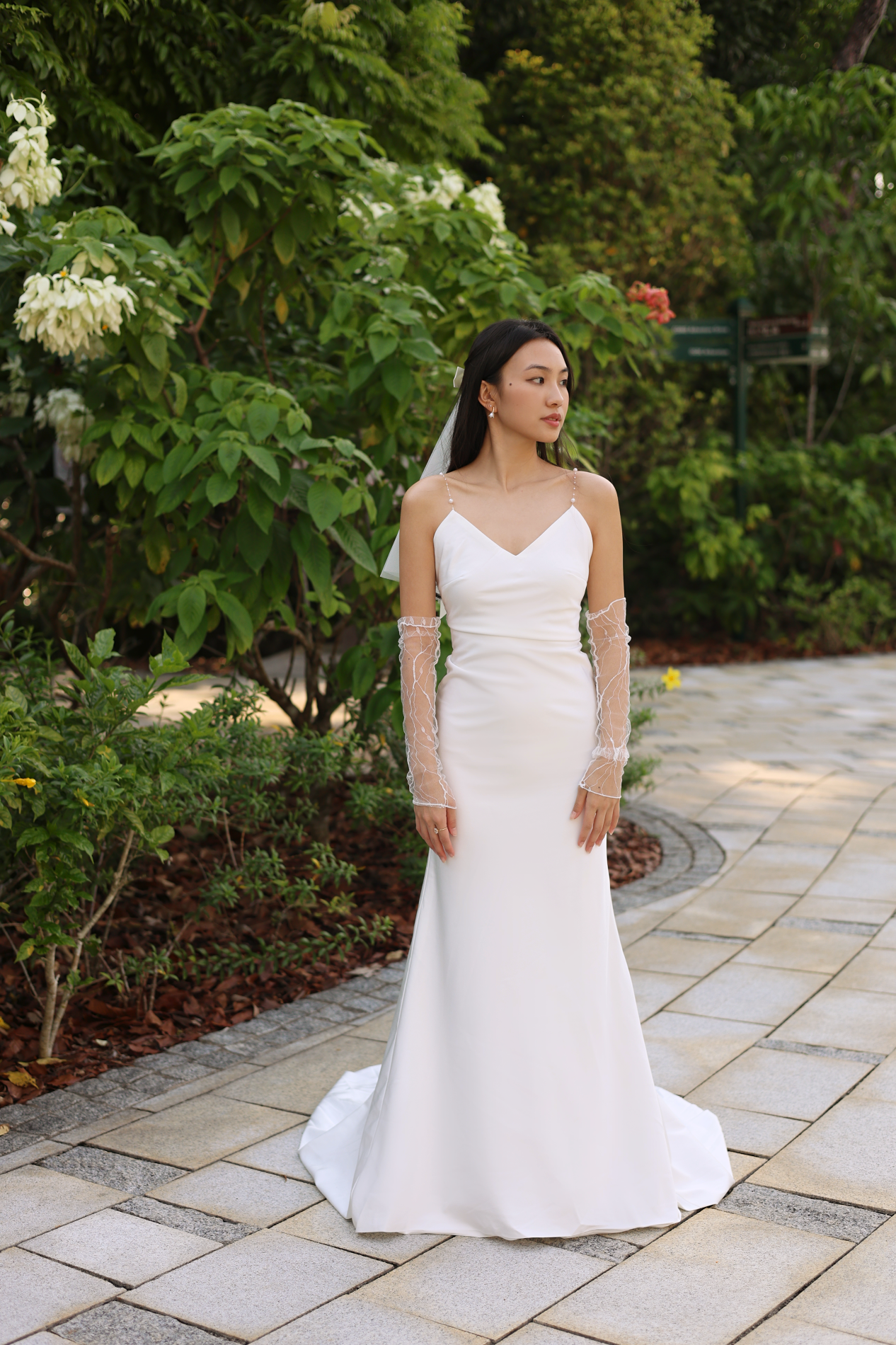 Sora Spaghetti Strap V Neck Crepe Column Wedding Dress | Bone and Grey Bridal | Affordable minimal wedding dresses online Canada Singapore USA
