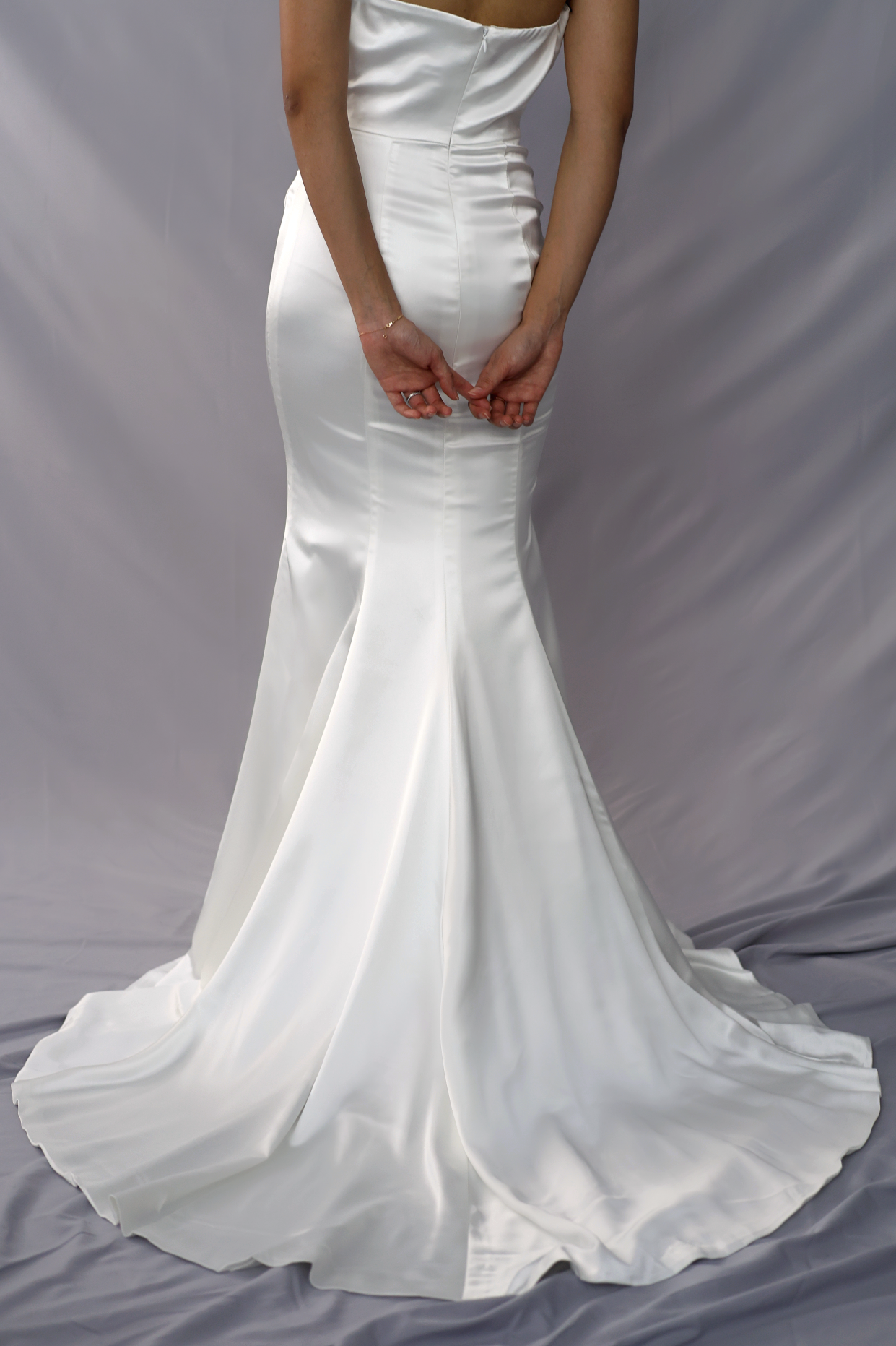 Vera Satin Trumpet Fit n Flare Wedding Dress with Organza | Bone and Grey Bridal | Affordable minimal wedding dresses online Canada Singapore USA