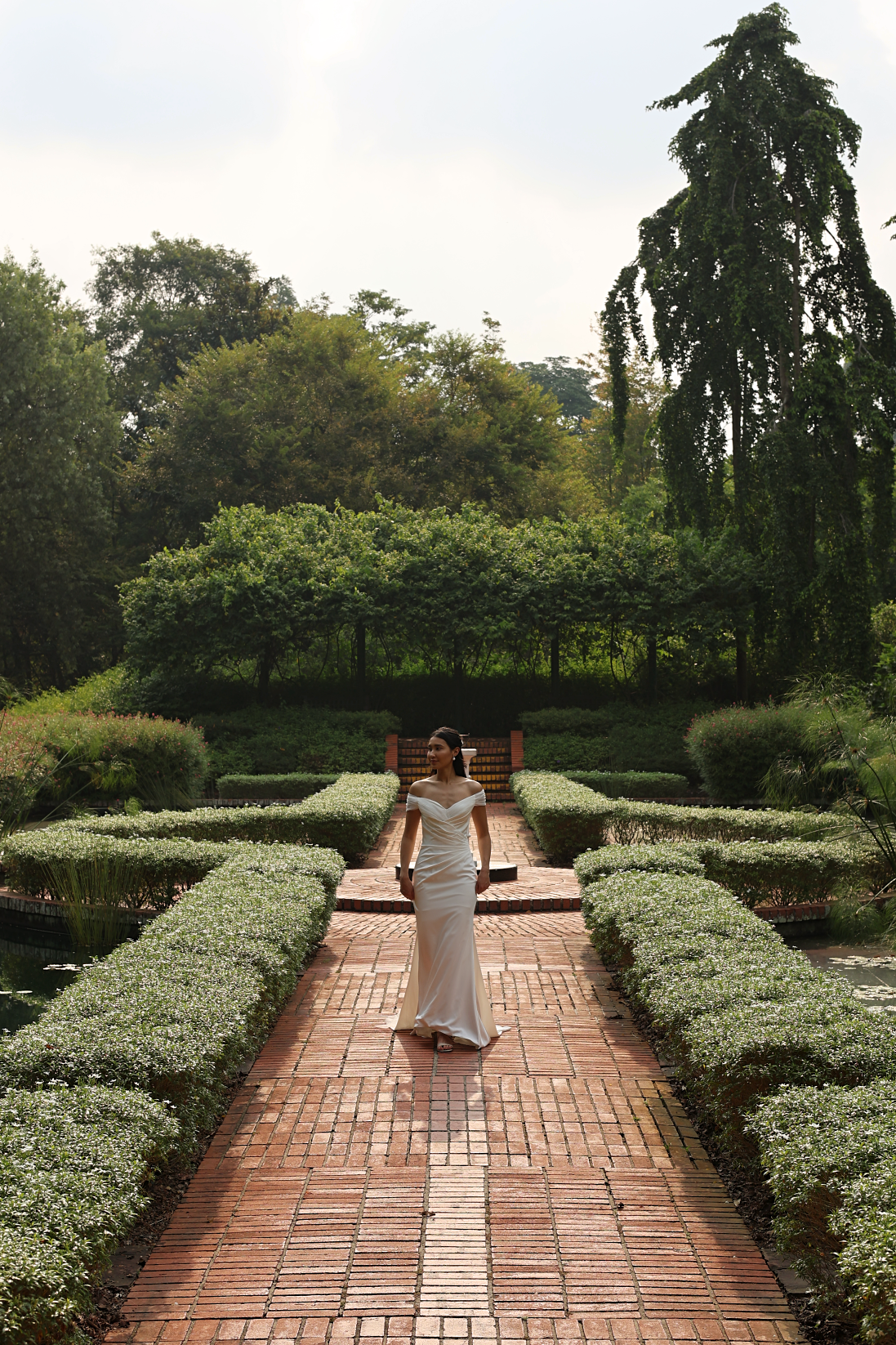 Mona Off-the-Shoulder Fit n' Flare Crepe Tulle Wedding Dress | Bone and Grey Bridal | Affordable minimal wedding dresses Canada Singapore USA