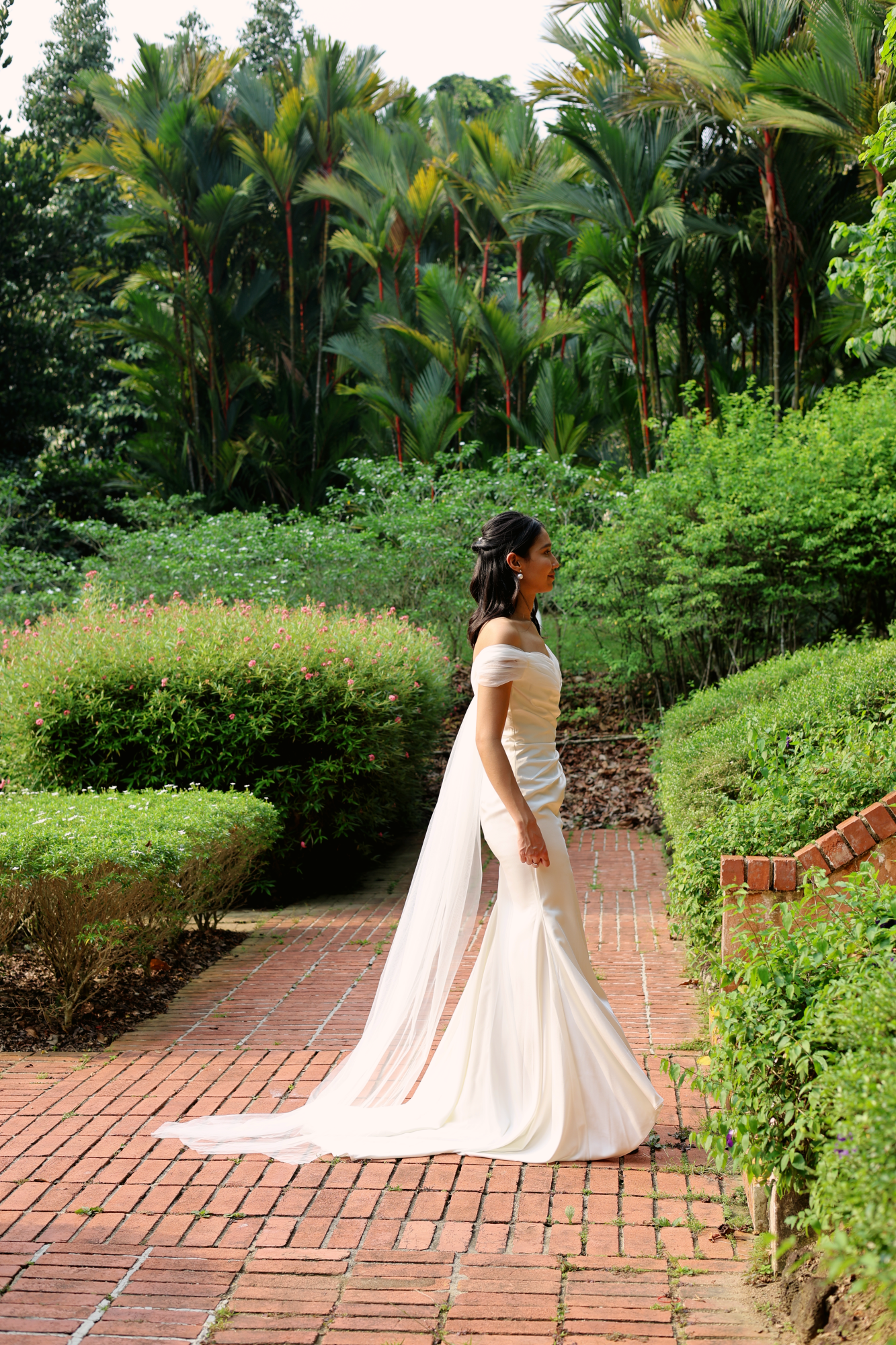 Mona Off-the-Shoulder Fit n' Flare Crepe Tulle Wedding Dress | Bone and Grey Bridal | Affordable minimal wedding dresses Canada Singapore USA
