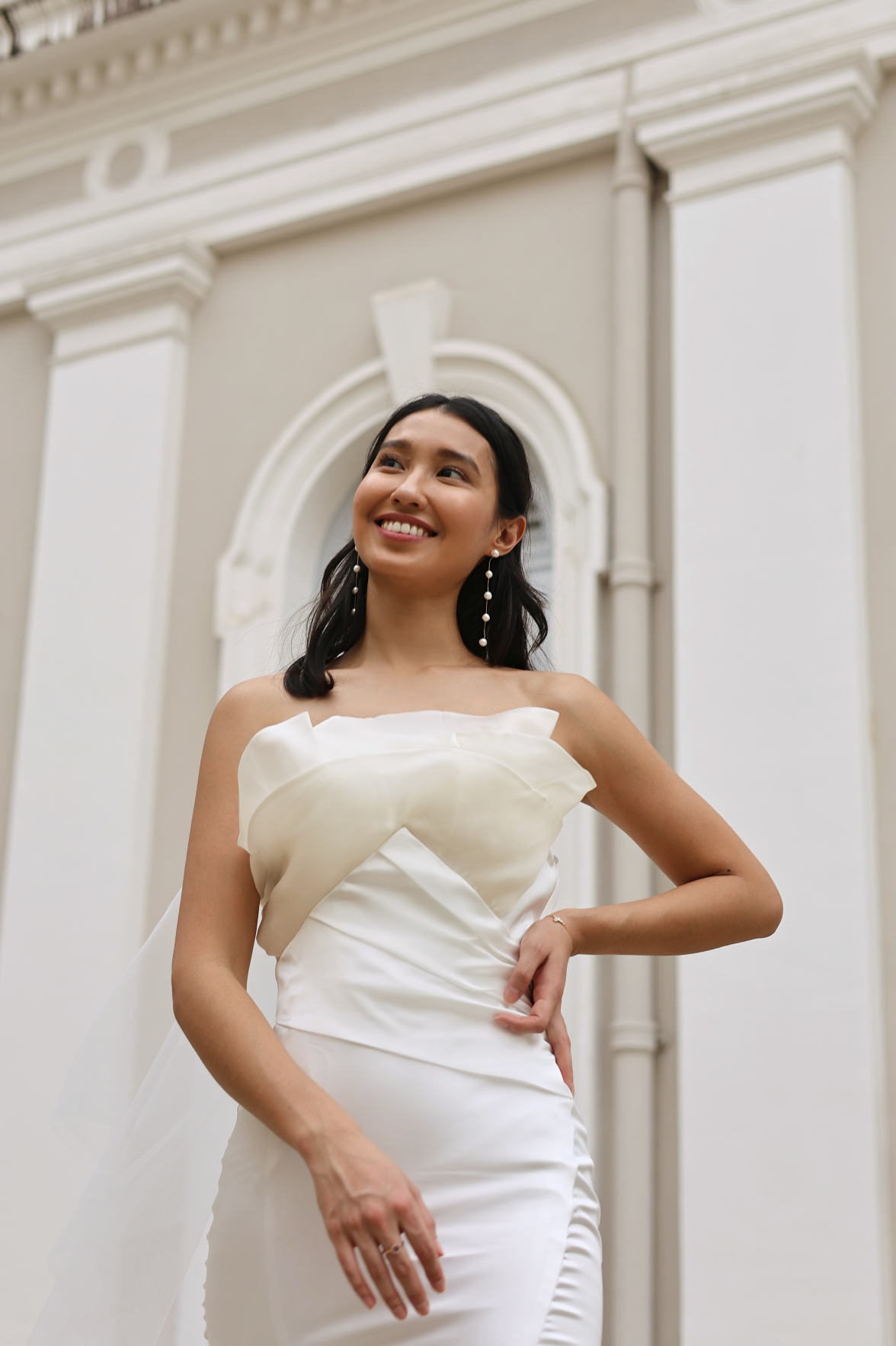 Vera Satin Trumpet Fit n Flare Wedding Dress with Organza | Bone and Grey Bridal | Affordable minimal wedding dresses online Canada Singapore USA