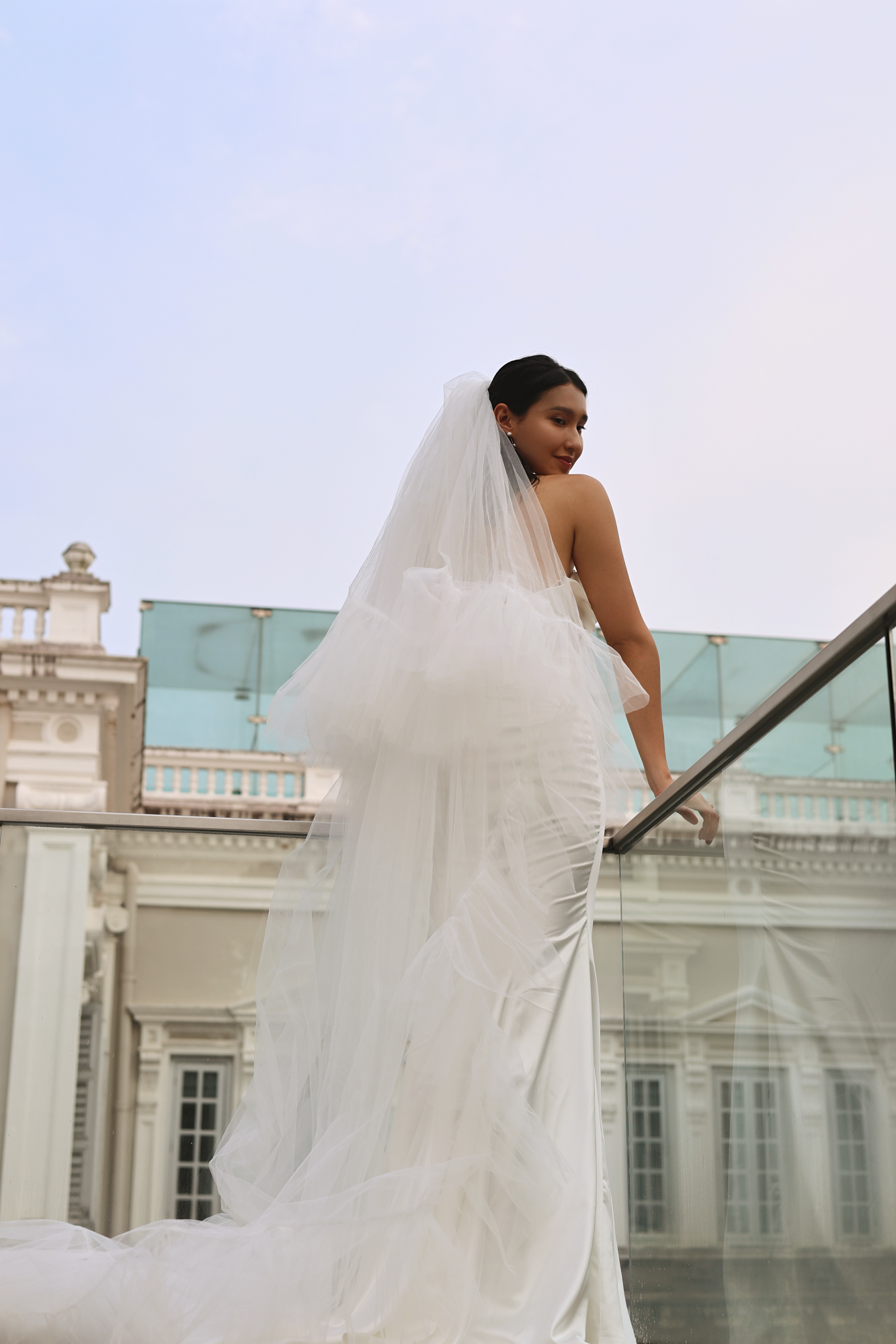 layered veil dress Lauren Elaine Opus 1980's Style Vintage Tulle Wedding Veil Softest Off White (Pictured) / Royal (200" x 108")