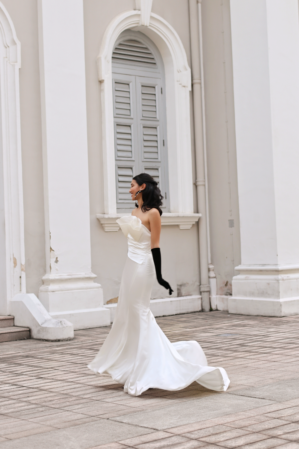 Vera Satin Trumpet Fit n Flare Wedding Dress with Organza | Bone and Grey Bridal | Affordable minimal wedding dresses online Canada Singapore USA