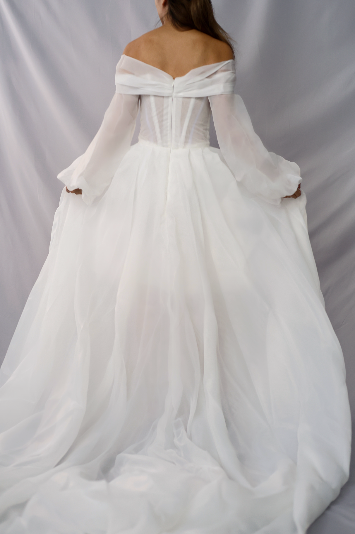 Alinah Minimal Off-the-Shoulder Organza Wedding Dress | Bone & Grey