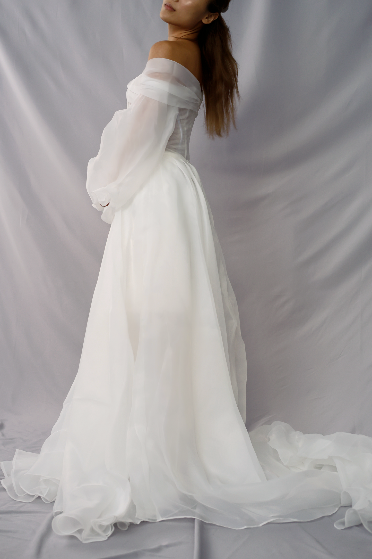 Alinah Minimal Off-the-Shoulder Organza Wedding Dress | Bone & Grey
