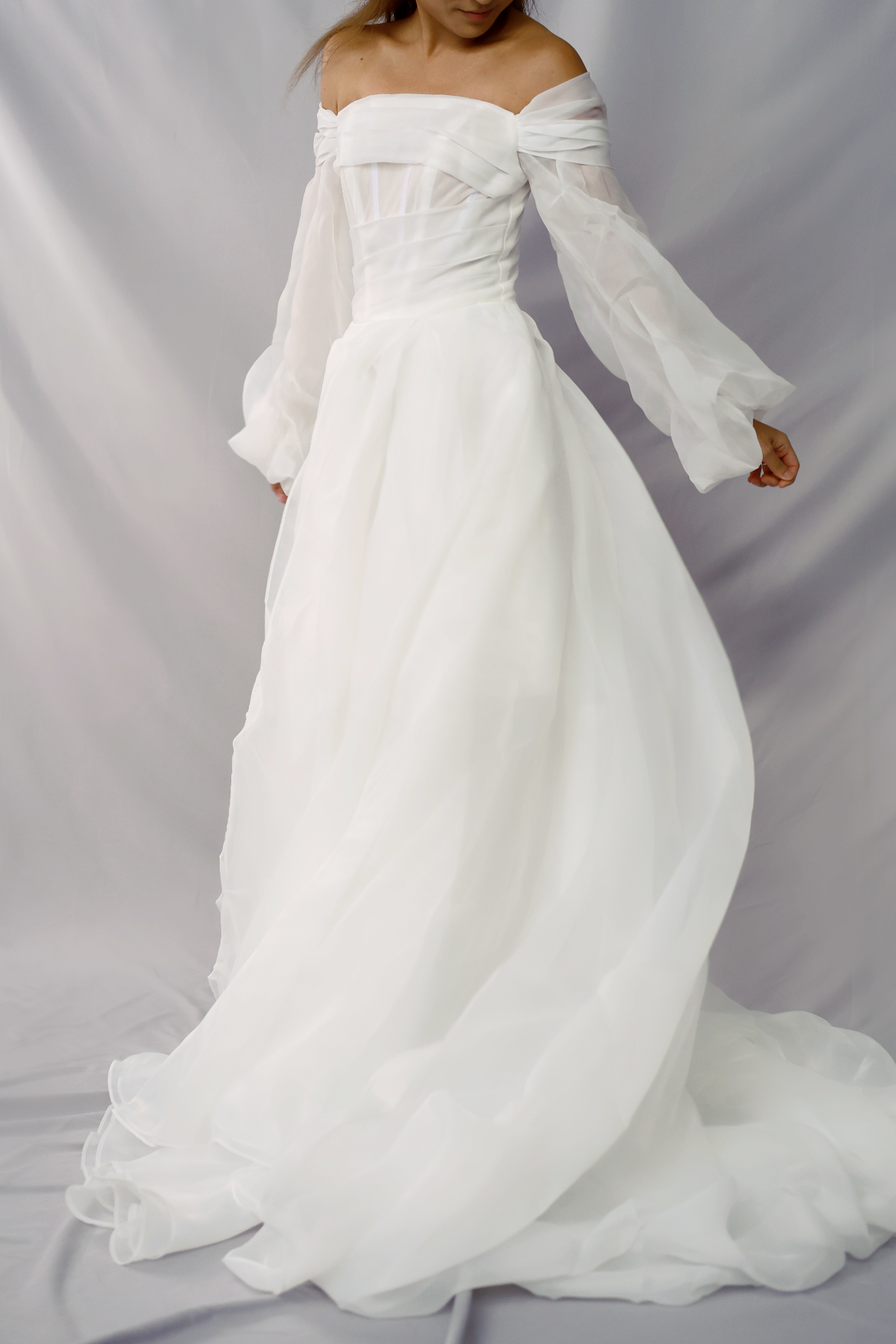 Alinah Minimal Off-the-Shoulder Organza Wedding Dress | Bone & Grey