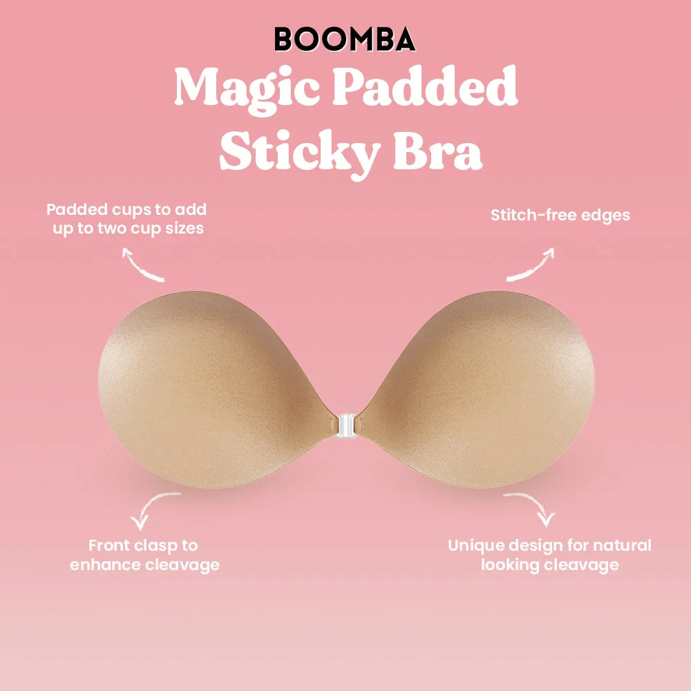BOOMBA Magic Padded Sticky Bra | Bone & Grey Bridal | Wedding Bra Accessories Padded Adhesive Inserts for Bridal Gowns Wedding Dresses Canada USA Singapore Australia UK