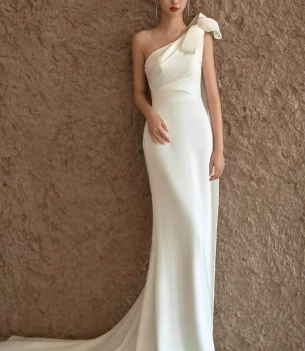 Nera one-shoulder simple bridal gown | Bone and Grey Bridal