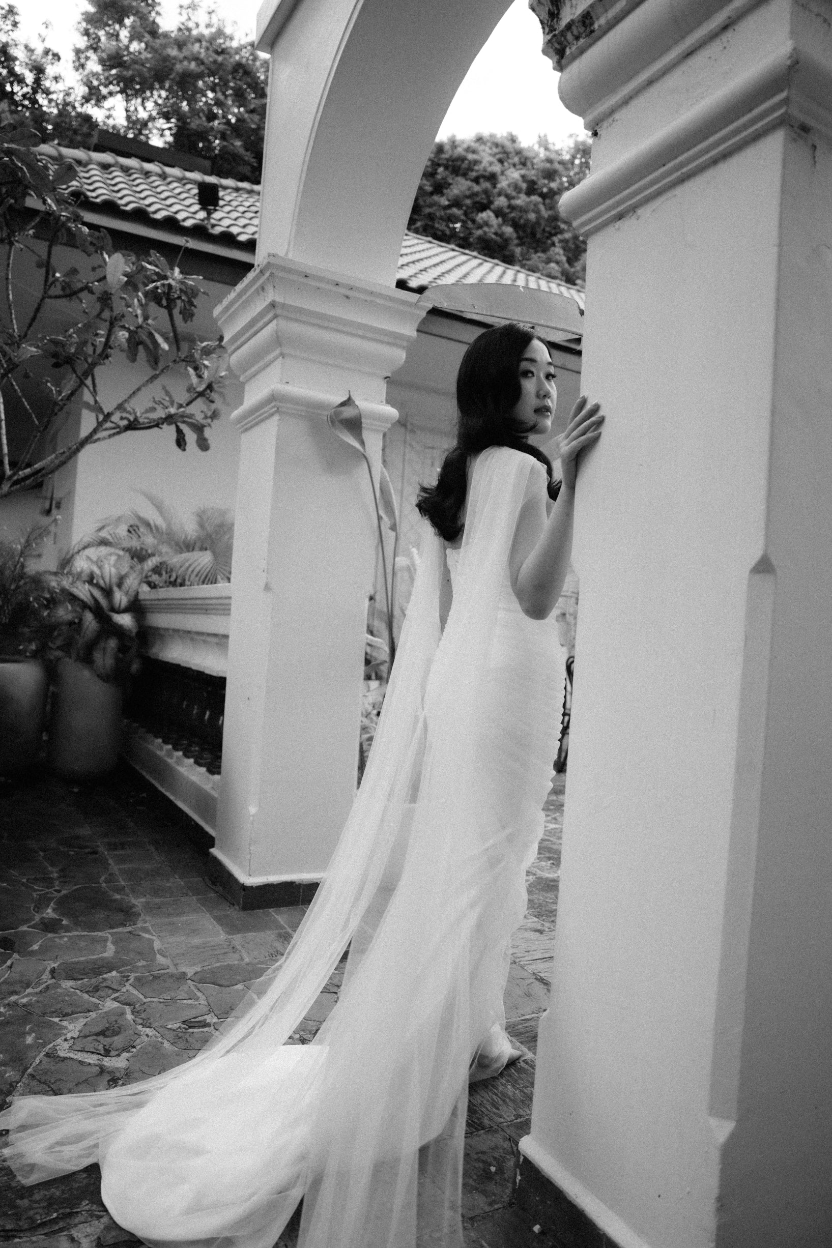 Isla 2.0 Strapless Soft Mesh Tulle Column Wedding Dress with Tulle Scarf | Bone and Grey Bridal | Affordable Minimal Bridal Gowns Online Canada USA Singapore