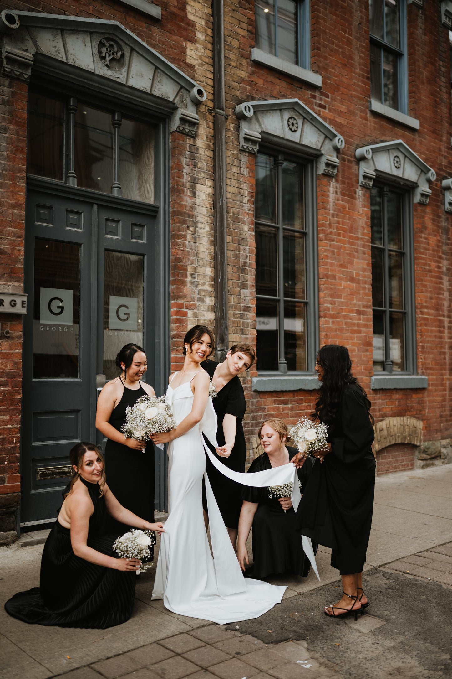 Saravine Spaghetti Strap Column Wedding Dress with Removable Bow | Bone and Grey | Affordable minimal wedding dresses online Canada Singapore USA