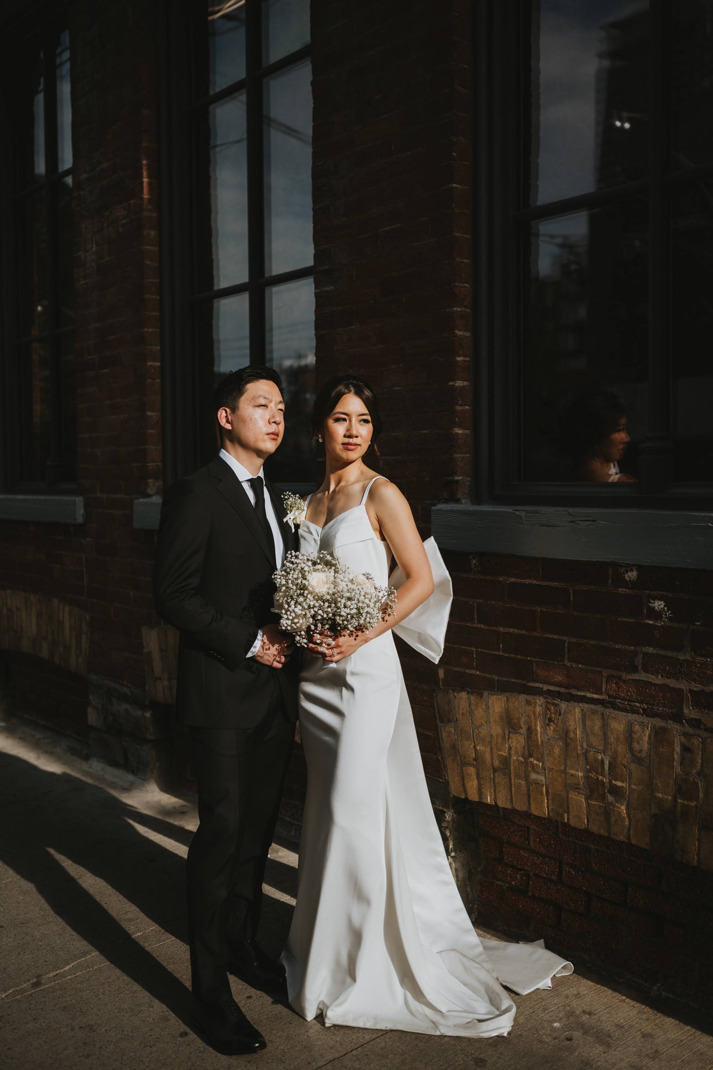 Saravine Spaghetti Strap Column Wedding Dress with Removable Bow | Bone and Grey | Affordable minimal wedding dresses online Canada Singapore USA