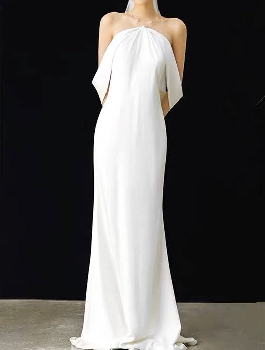 Jenny Off-the-Shoulder Crepe Column Wedding Dress | Bone and Grey Bridal | Minimal wedding dresses online Singapore Canada USA