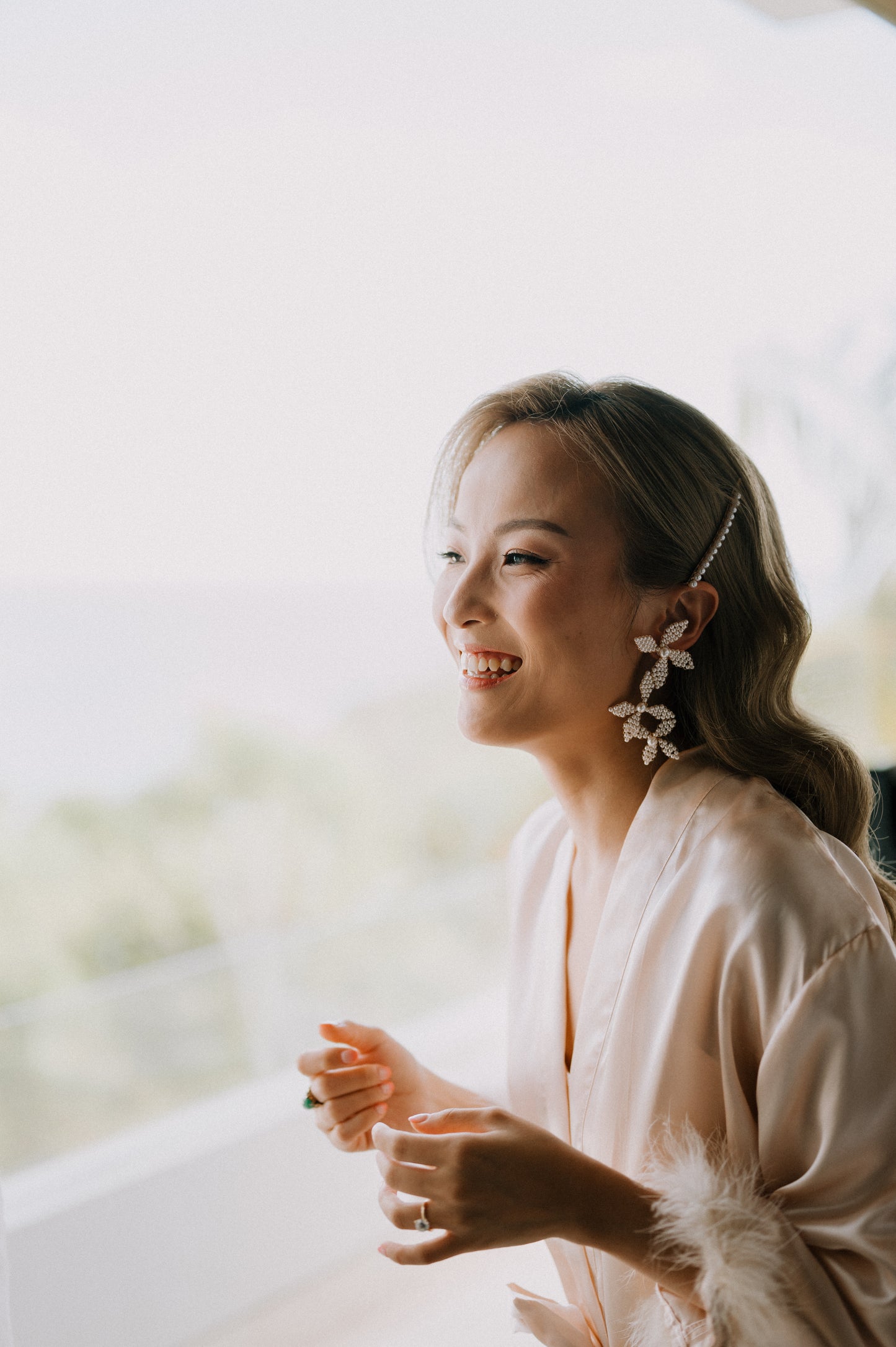 Halle Handmade Pearl Floral Earrings | Bone & Grey Bridal Accessories