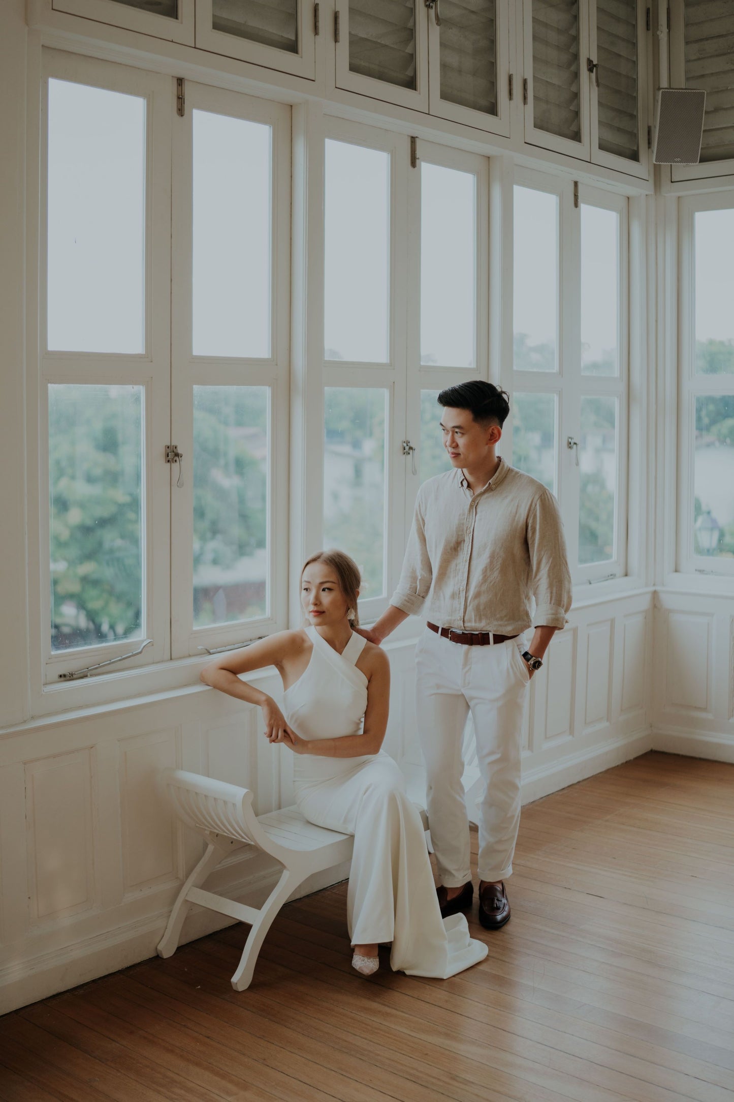 Anna Halter Crepe Column Wedding Dress with Long Drapes | Bone and Grey Bridal | Affordable minimal wedding dresses online Canada USA Singapore