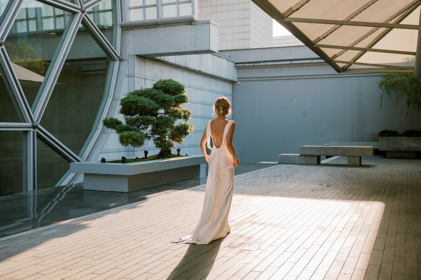 Julia Boat Neck Empire Waist Satin Wedding Dress| Bone and Grey Bridal | Minimal wedding Affordable dresses online Singapore Canada USA