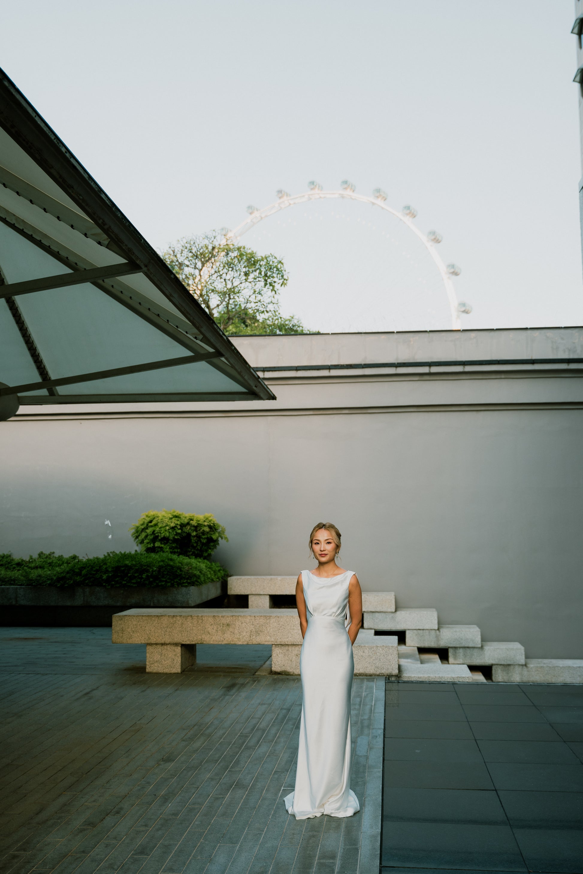 Julia Boat Neck Empire Waist Satin Wedding Dress| Bone and Grey Bridal | Minimal wedding Affordable dresses online Singapore Canada USA