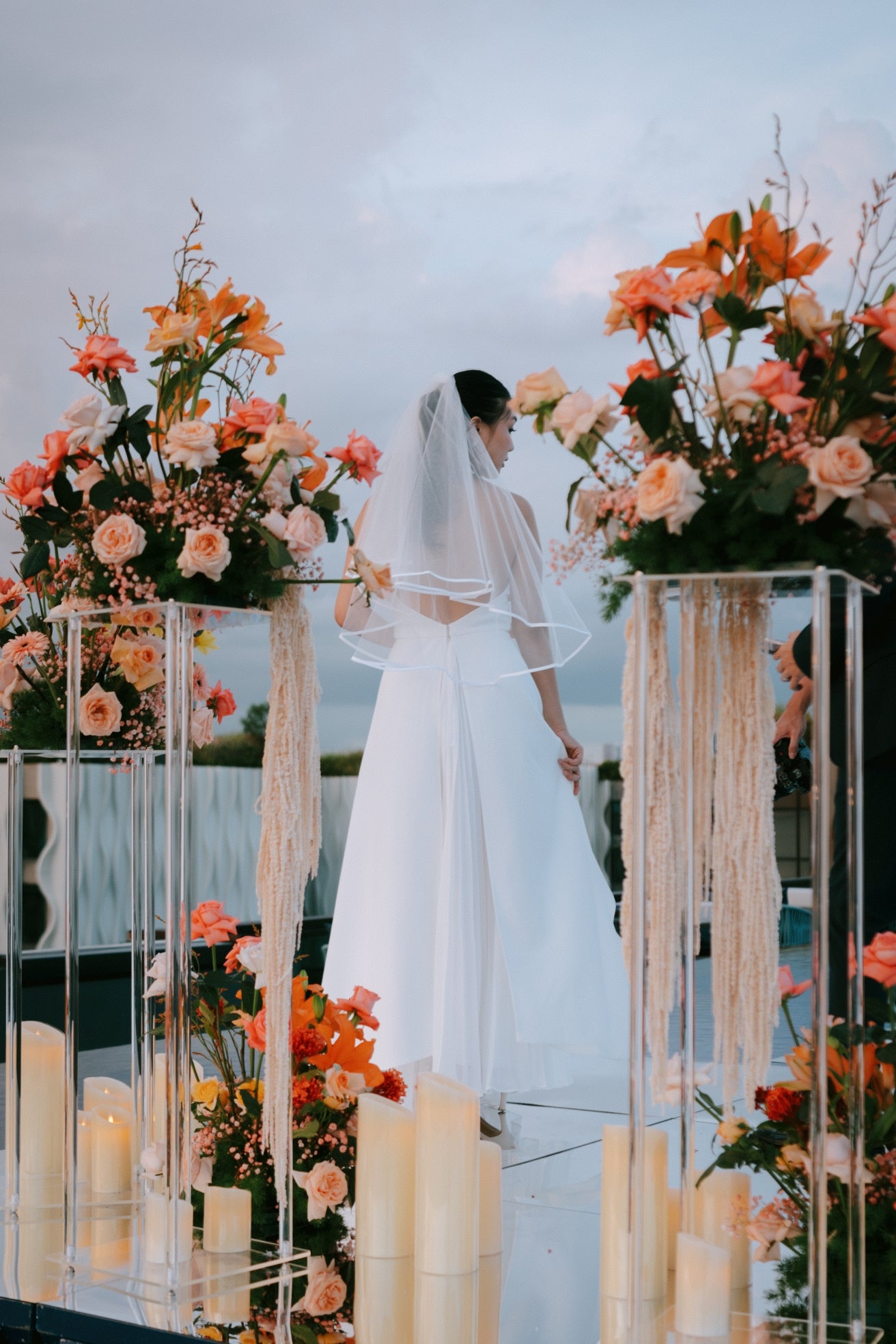 Laura Ribbon Trim Short Veil | Bone and Grey Bridal Accessories | Wedding Veils & Hair Accessories Online Singapore Canada US Fast-Shipping Veils for Brides