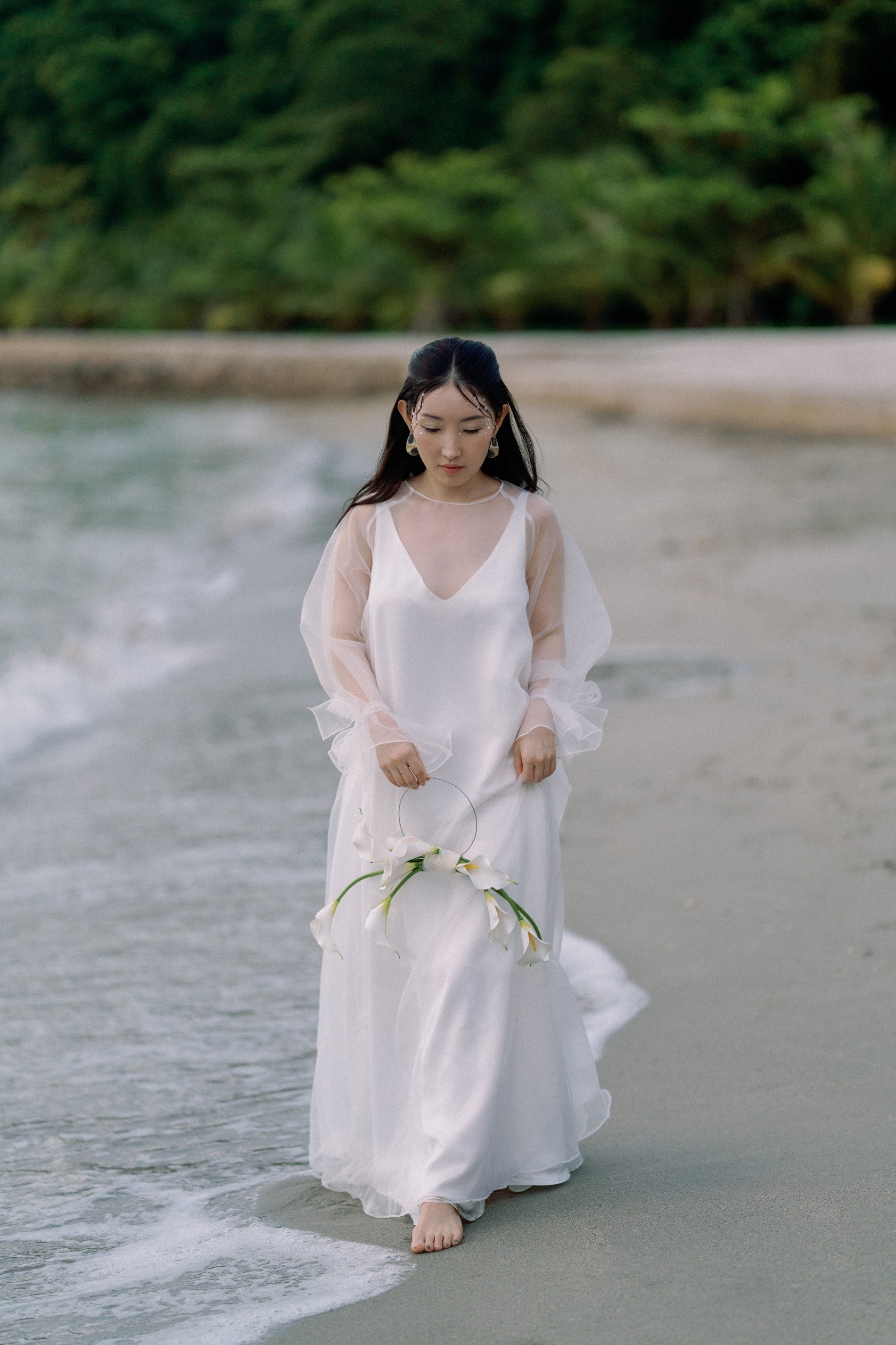 Sabrina Two-Piece Satin Slip Wedding Dress with Long Sleeves