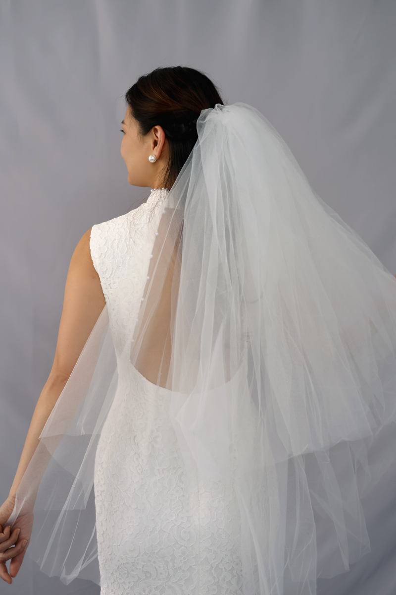 Sadie Two-Tiered Tulle Veil at Waist Length | Bone and Grey Bridal Accessories | Wedding Veils Online Singapore Canada US Fast-Shipping Veils for Brides
