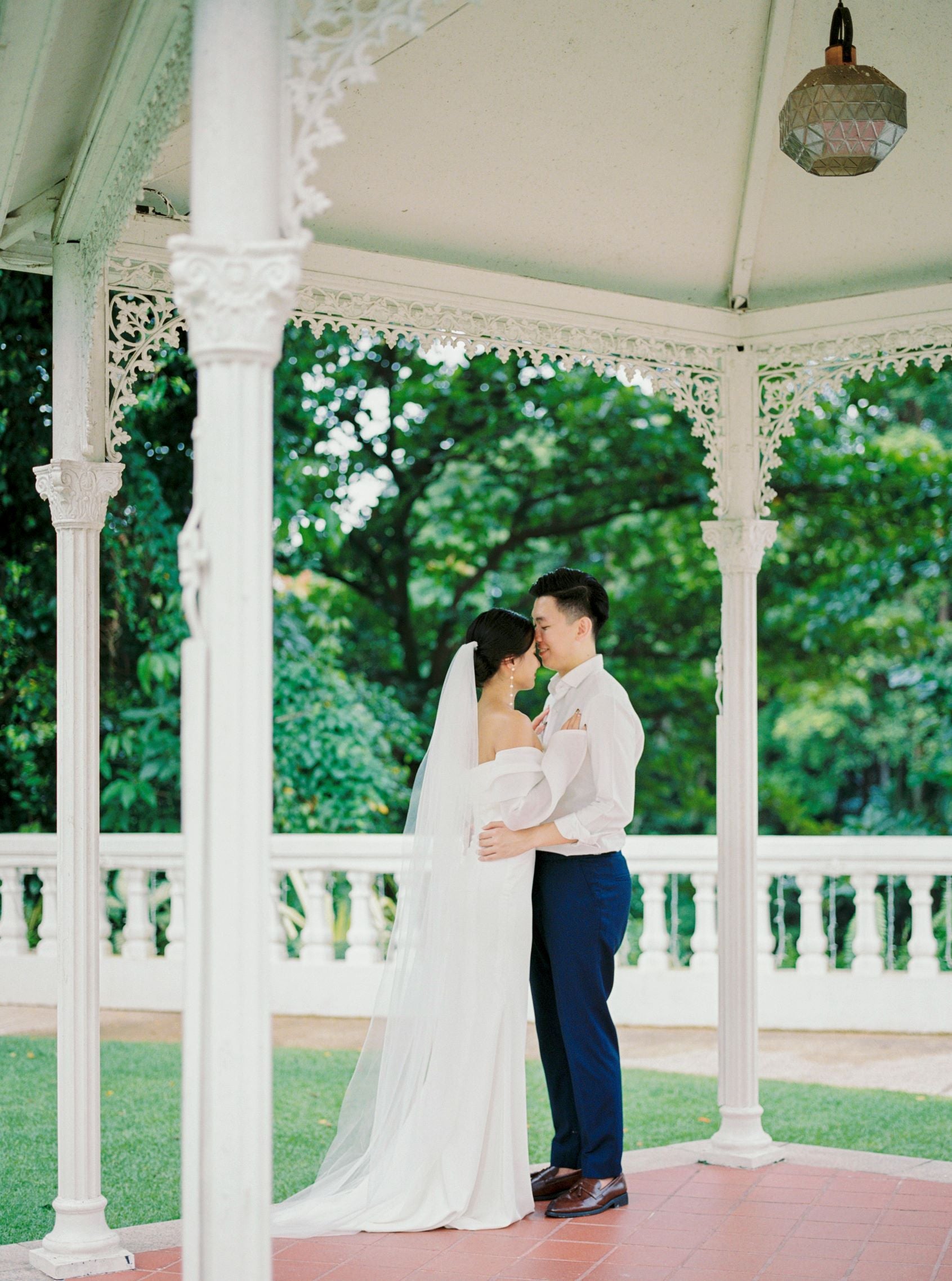 Evelyn Off-Shoulder Crepe Wedding Dress with Organza Long Sleeves | Bone and Grey Bridal | Minimal wedding dresses online Singapore Canada USA