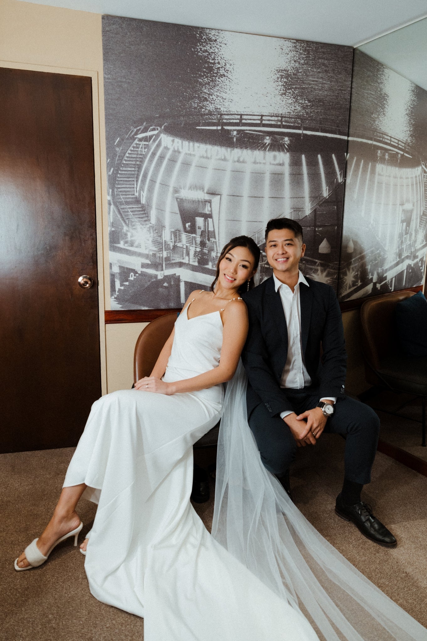 Sora 2.0 Freshwater Pearl Straps Crepe Column Wedding Dress | Bone and Grey Bridal | Affordable Minimal Simple Bridal Gowns Online Canada USA Singapore