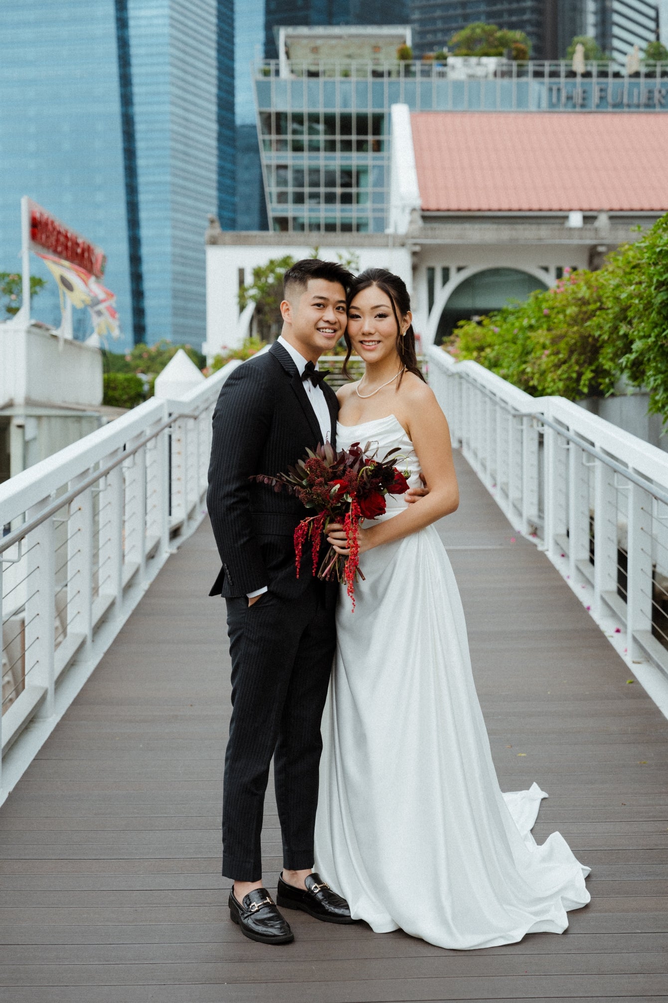 Wynter Strapless Satin A-Line Wedding Dress with Chiffon Train | Bone and Grey Bridal | Affordable minimal wedding dresses online Canada Singapore USA