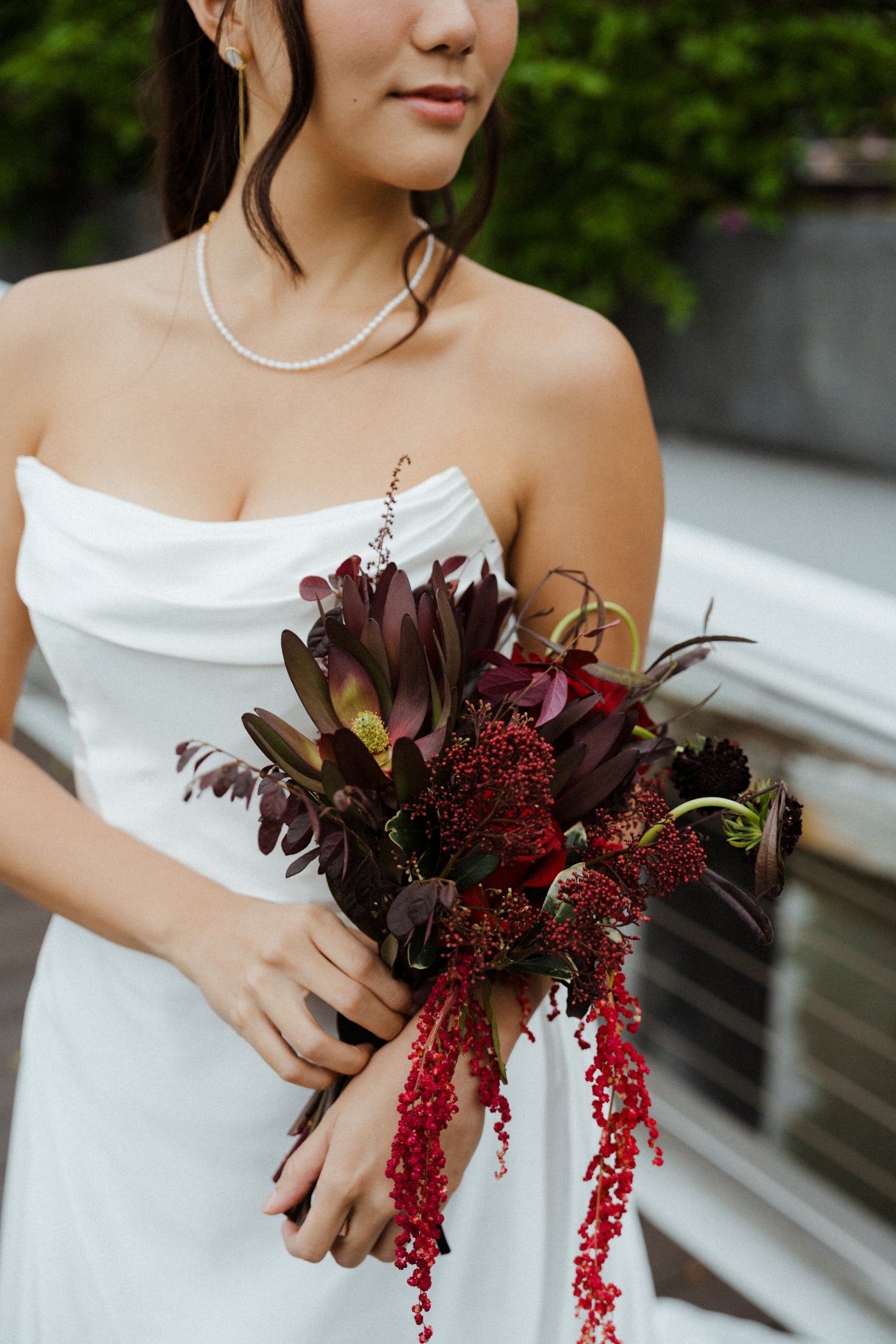 Wynter Strapless Satin A-Line Wedding Dress with Chiffon Train | Bone and Grey Bridal | Affordable minimal wedding dresses online Canada Singapore USA