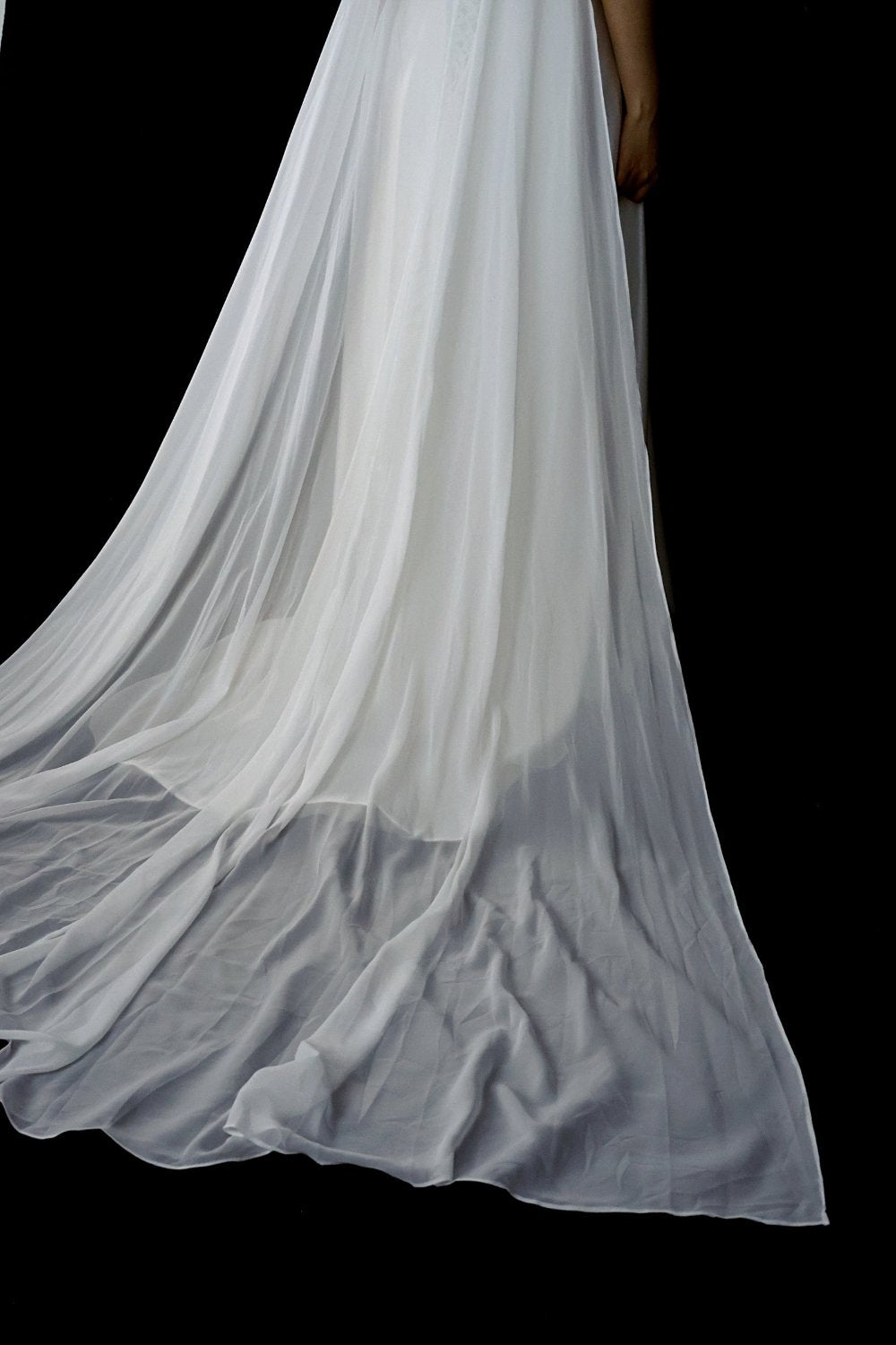 Wynter Strapless Satin A-Line Wedding Dress with Chiffon Train | Bone and Grey Bridal | Affordable minimal wedding dresses online Canada Singapore USA