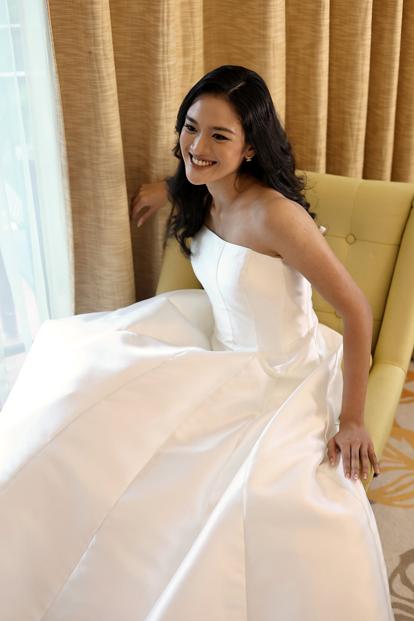 Aisha Strapless Straight Neckline A-Line Mikado Wedding Dress | Bone and Grey Bridal | Affordable Minimal Simple Bridal Gowns Online Canada USA Singapore