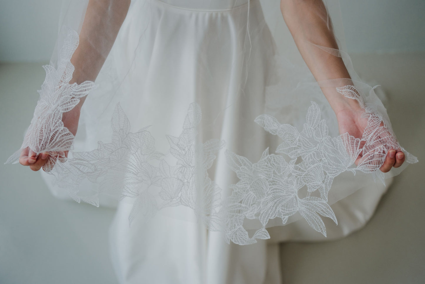 Everdeen Floral Edge Embroidery Tulle Cathedral Veil | Bone and Grey Bridal Accessories