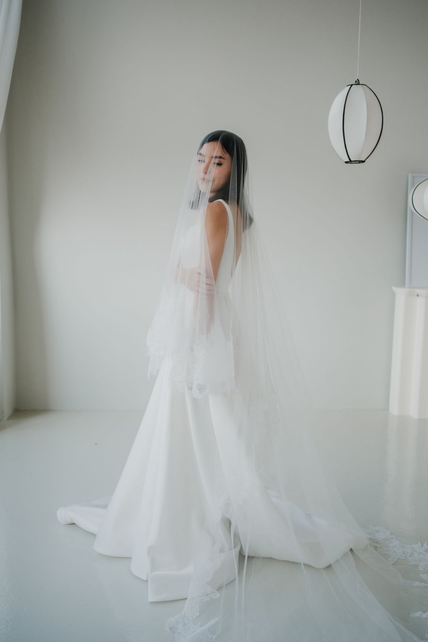 Everdeen Floral Edge Embroidery Tulle Cathedral Veil | Bone and Grey Bridal Accessories