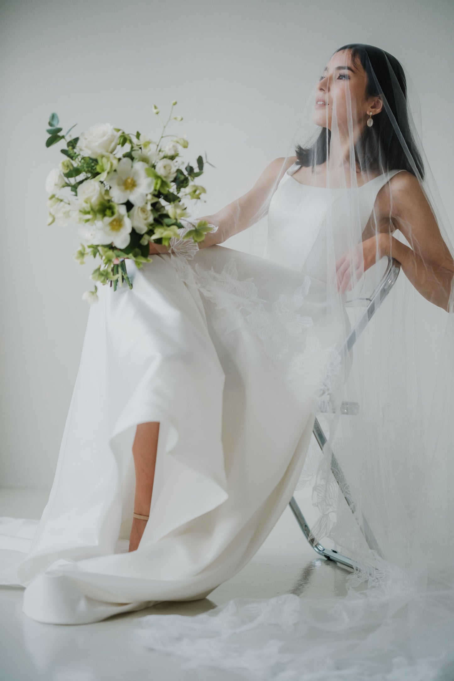 Everdeen Floral Edge Embroidery Tulle Cathedral Veil | Bone and Grey Bridal Accessories