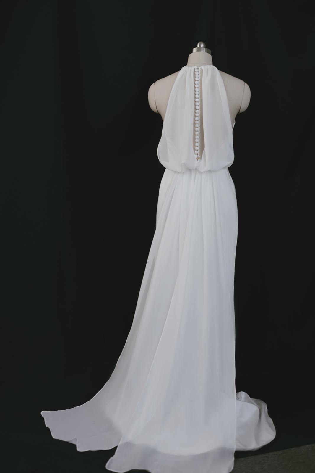 Elise halter minimal crepe wedding dress with mesh back | Bone and Grey Bridal | Minimal wedding dresses online Singapore Canada USA