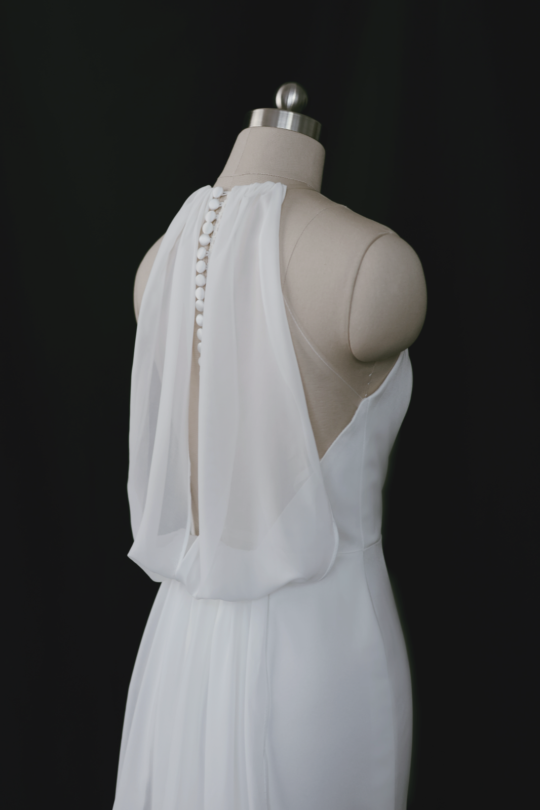 Elise halter minimal crepe wedding dress with mesh back | Bone and Grey Bridal | Minimal wedding dresses online Singapore Canada USA